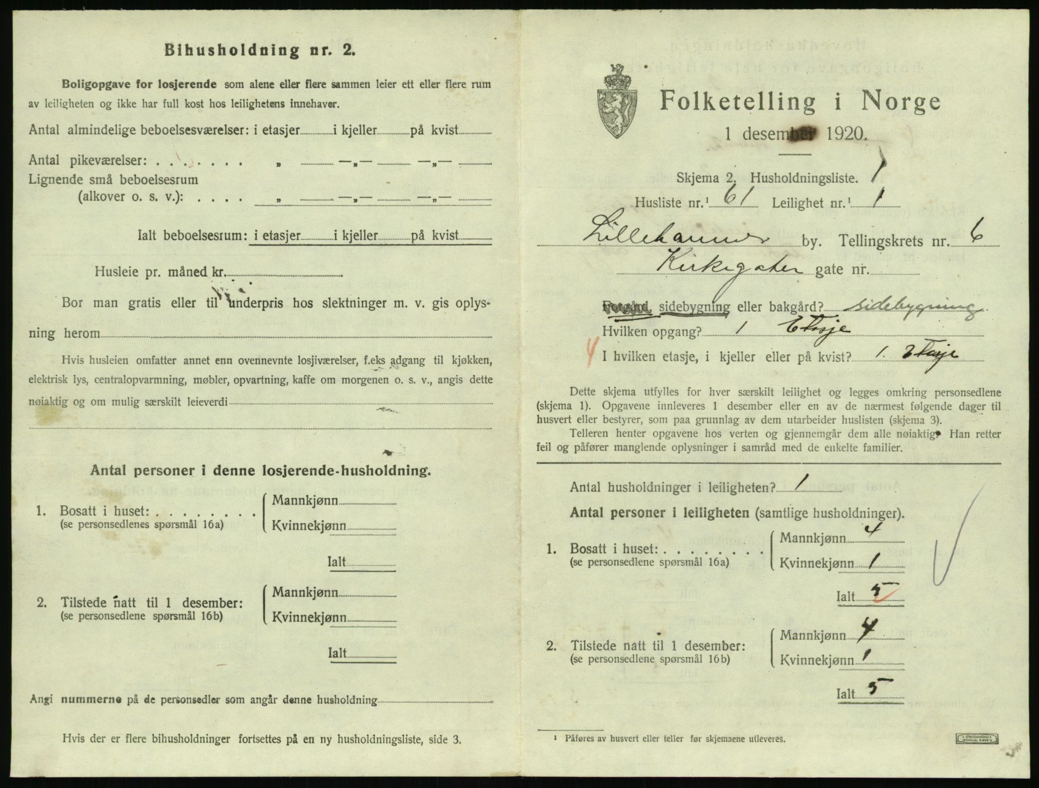 SAH, 1920 census for Lillehammer, 1920, p. 2558