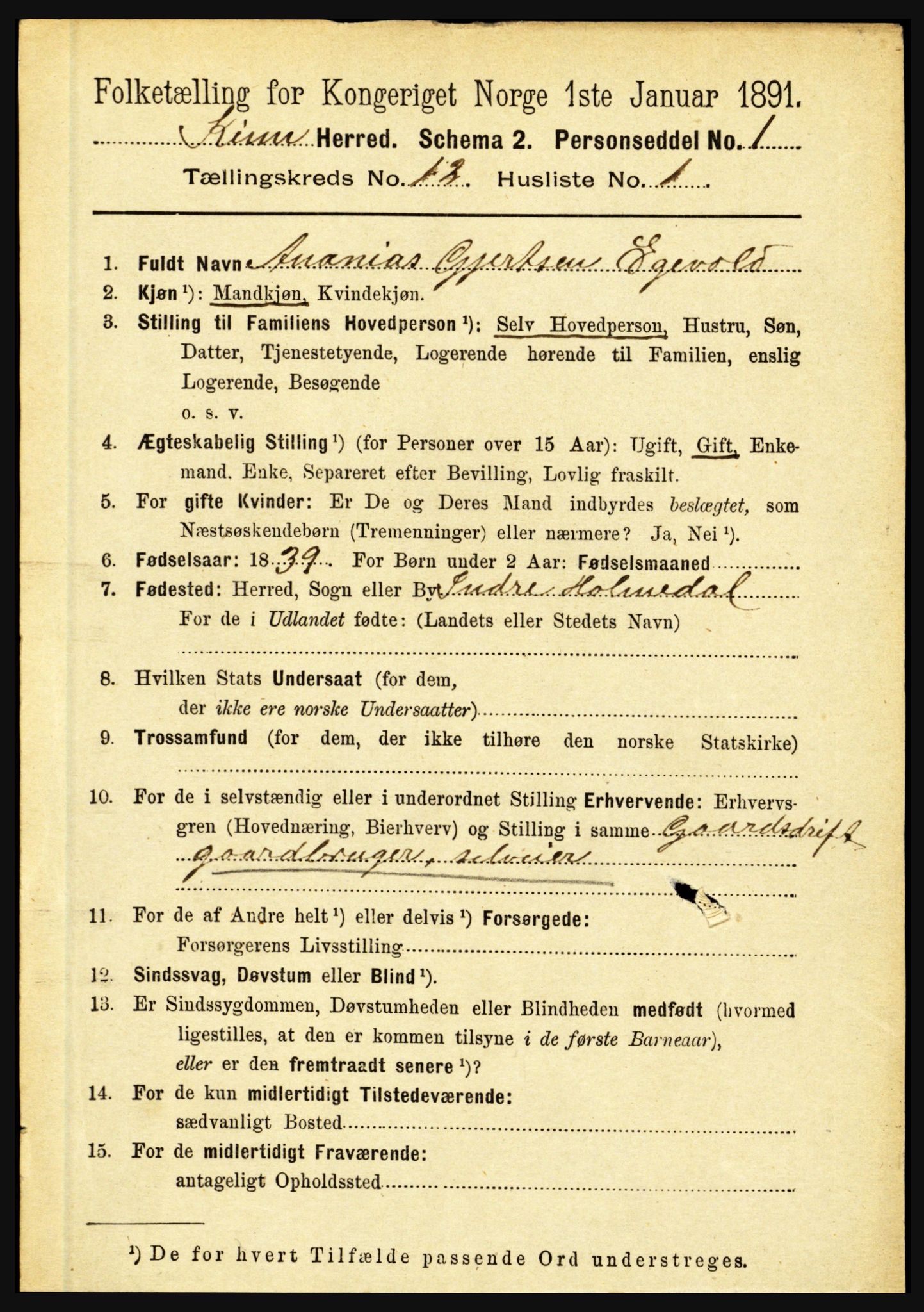 RA, 1891 census for 1437 Kinn, 1891, p. 4512