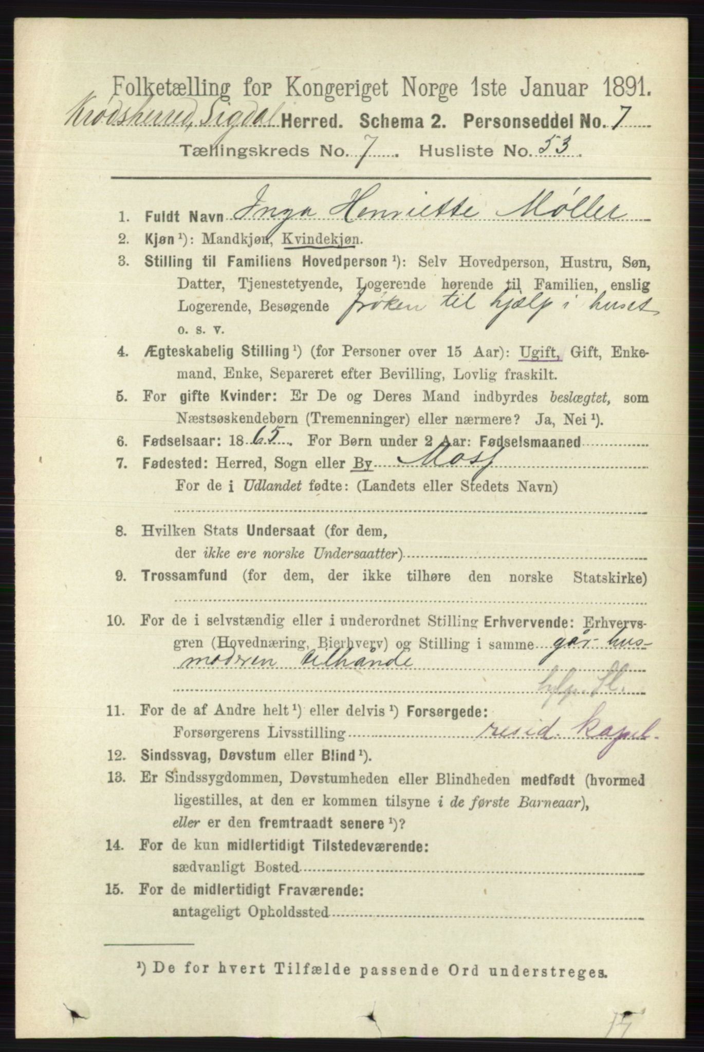 RA, 1891 census for 0621 Sigdal, 1891, p. 7363