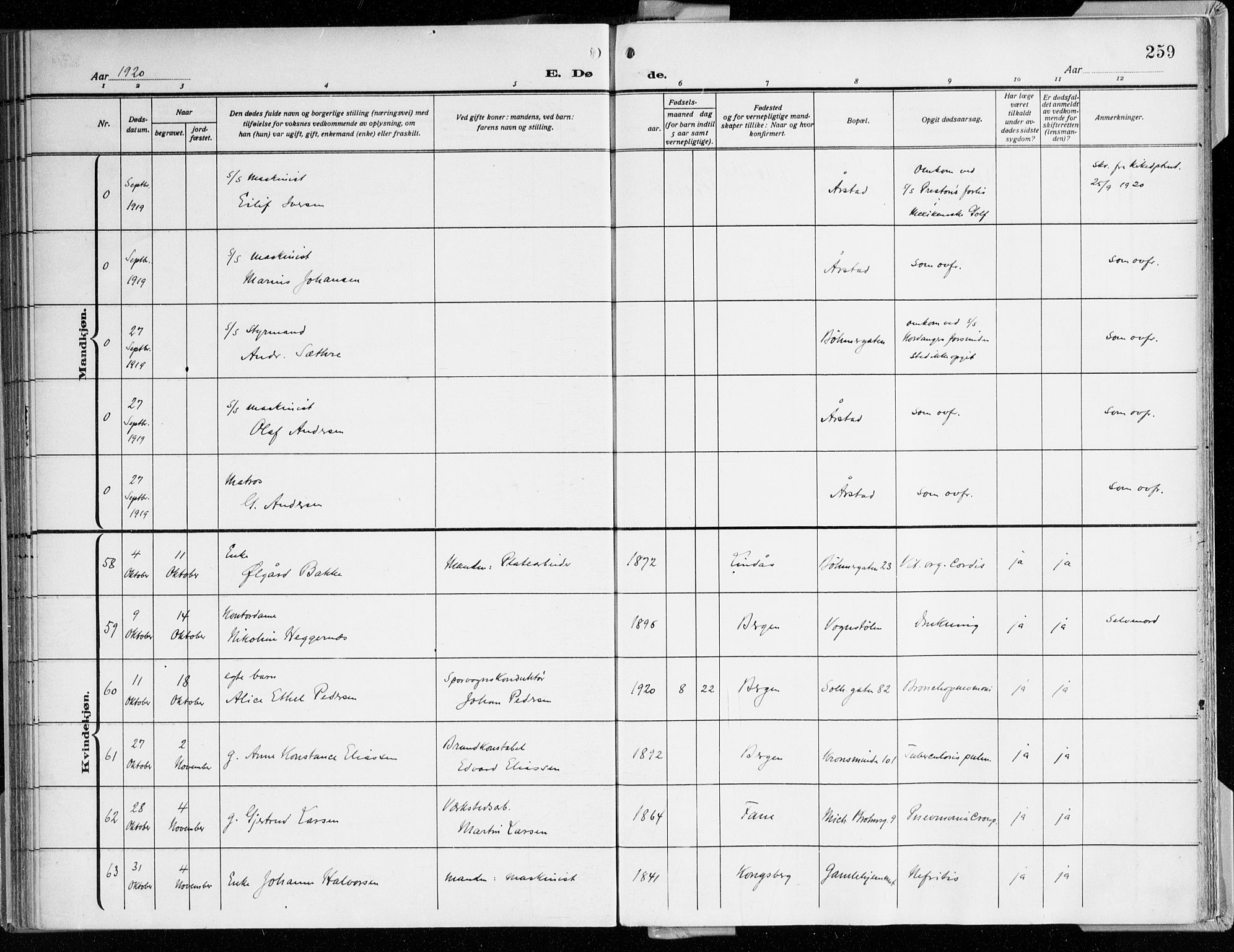 Årstad Sokneprestembete, AV/SAB-A-79301/H/Haa/L0003: Parish register (official) no. A 3, 1914-1919, p. 259