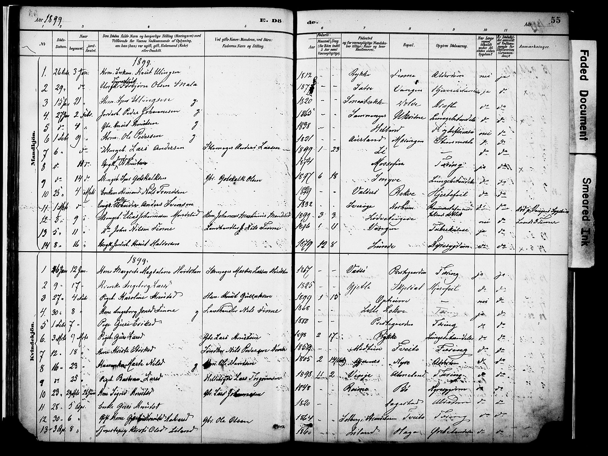 Voss sokneprestembete, AV/SAB-A-79001/H/Haa: Parish register (official) no. A 22, 1887-1909, p. 55