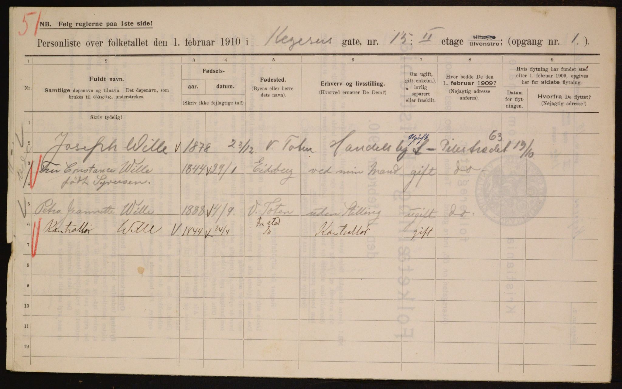 OBA, Municipal Census 1910 for Kristiania, 1910, p. 47840