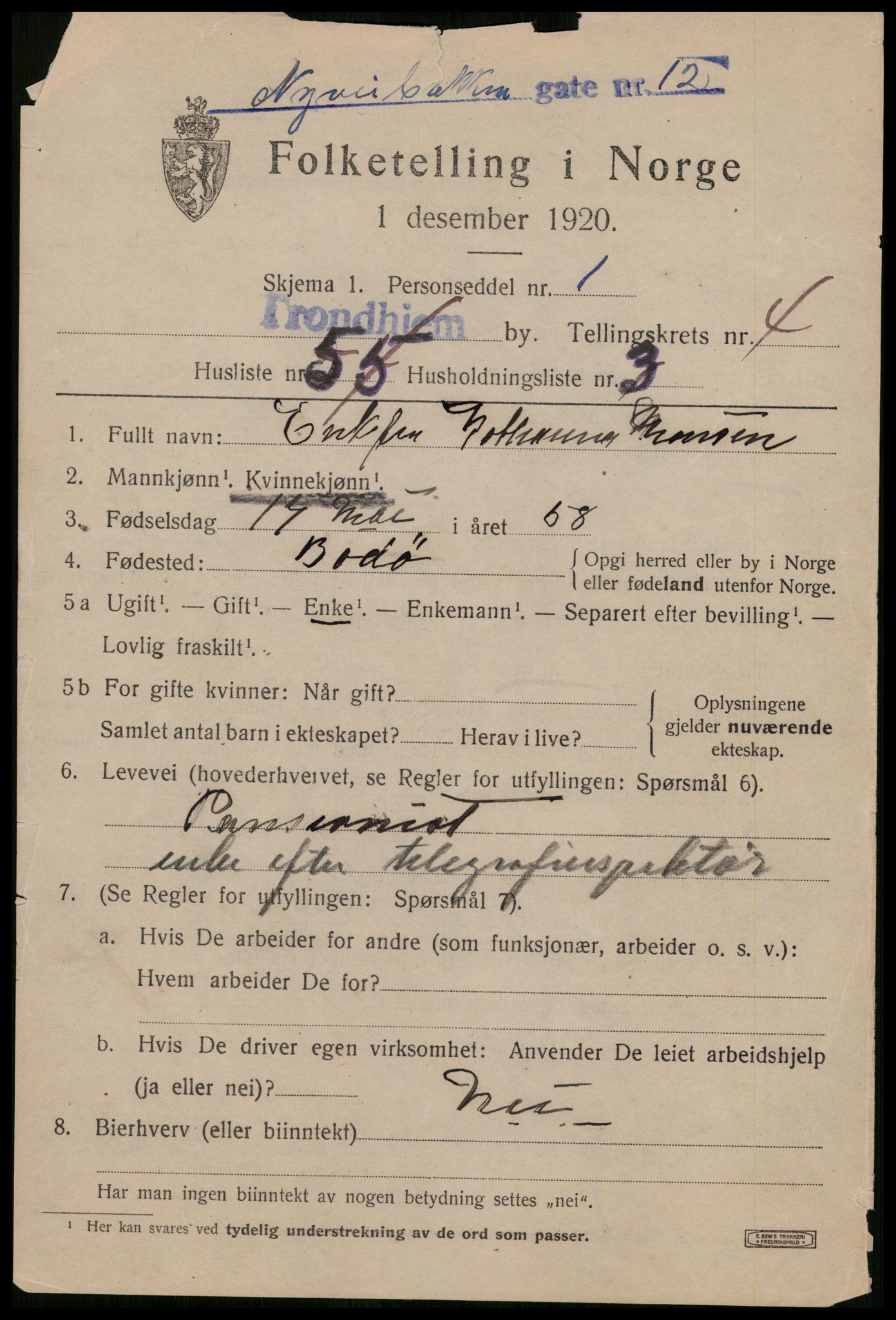 SAT, 1920 census for Trondheim, 1920, p. 38410