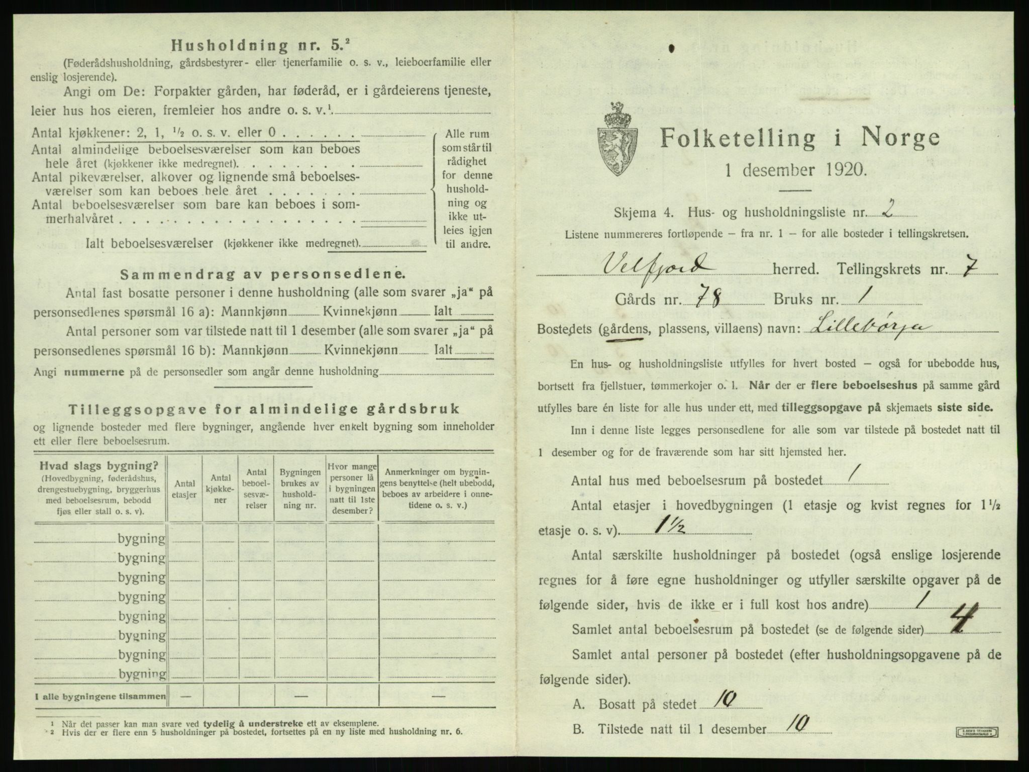 SAT, 1920 census for Velfjord, 1920, p. 549