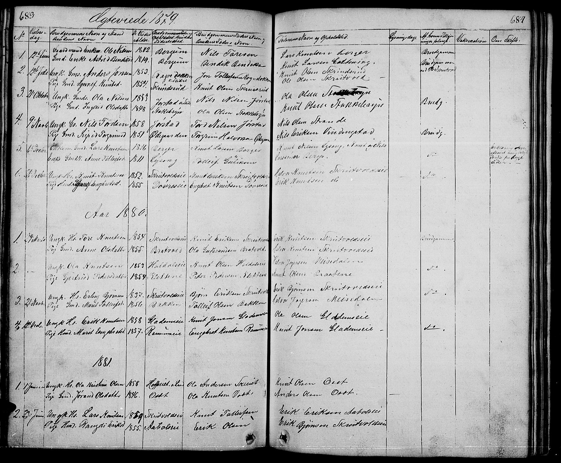 Nord-Aurdal prestekontor, SAH/PREST-132/H/Ha/Hab/L0001: Parish register (copy) no. 1, 1834-1887, p. 683-684