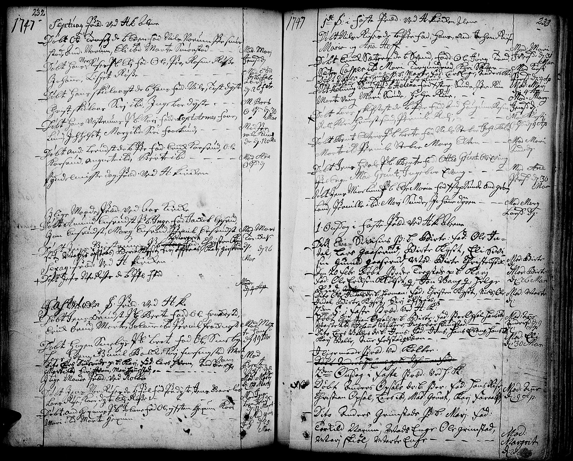 Toten prestekontor, SAH/PREST-102/H/Ha/Haa/L0003: Parish register (official) no. 3, 1734-1751, p. 232-233