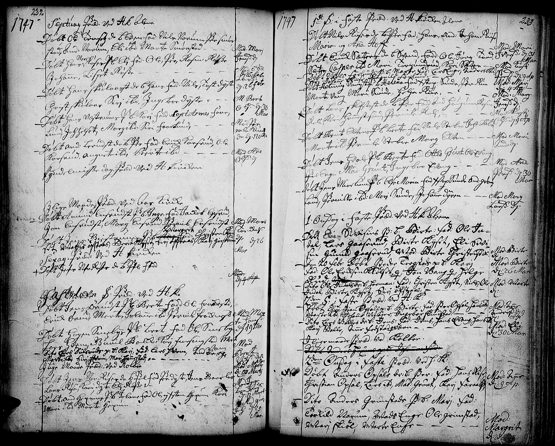 Toten prestekontor, AV/SAH-PREST-102/H/Ha/Haa/L0003: Parish register (official) no. 3, 1734-1751, p. 232-233