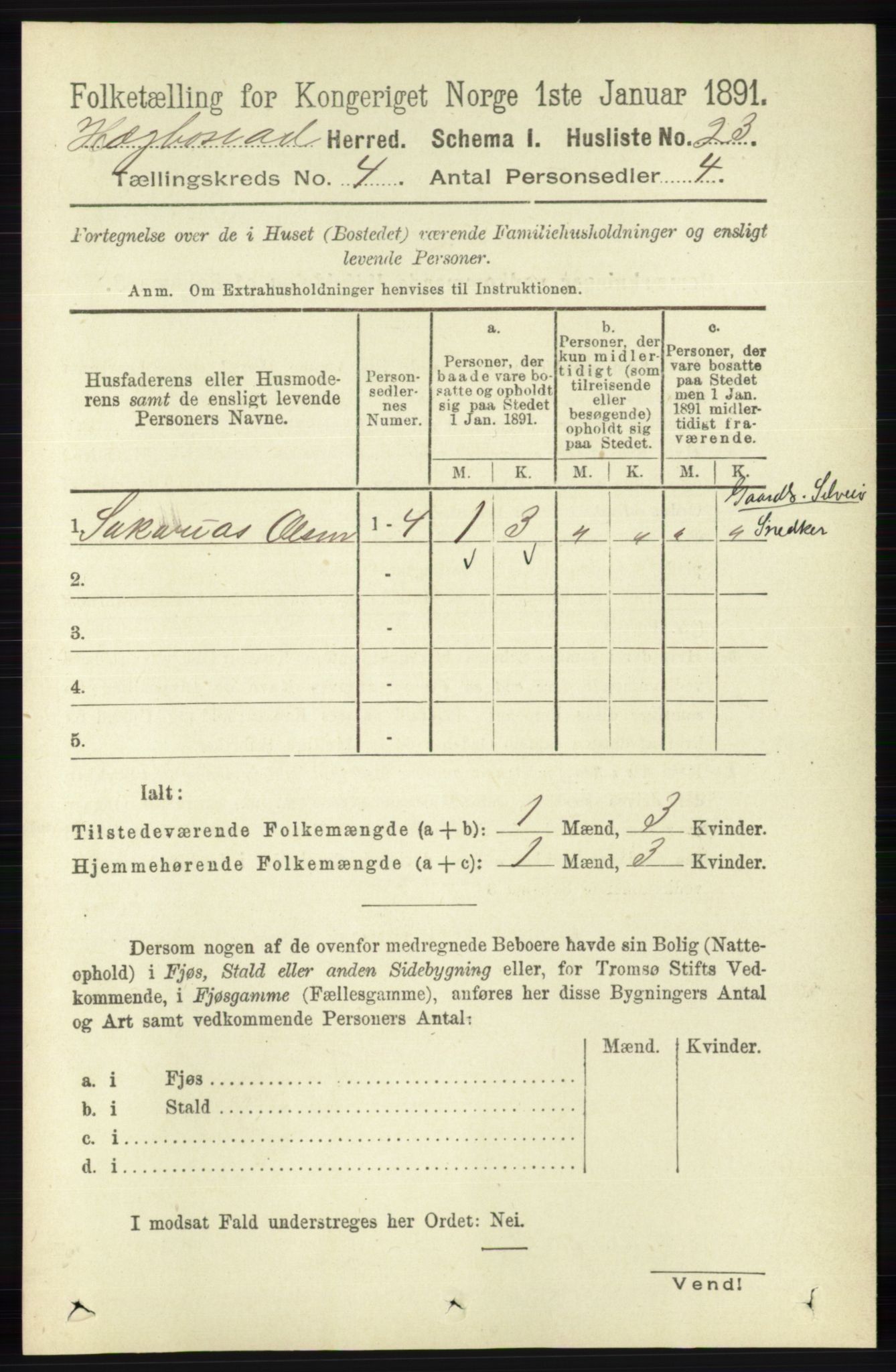 RA, 1891 census for 1034 Hægebostad, 1891, p. 1167