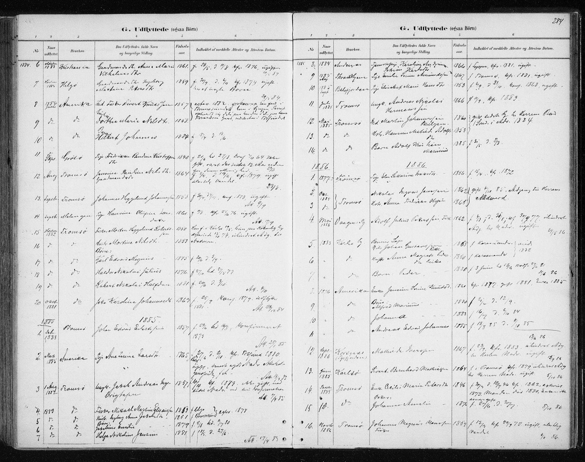 Tromsøysund sokneprestkontor, SATØ/S-1304/G/Ga/L0004kirke: Parish register (official) no. 4, 1880-1888, p. 284