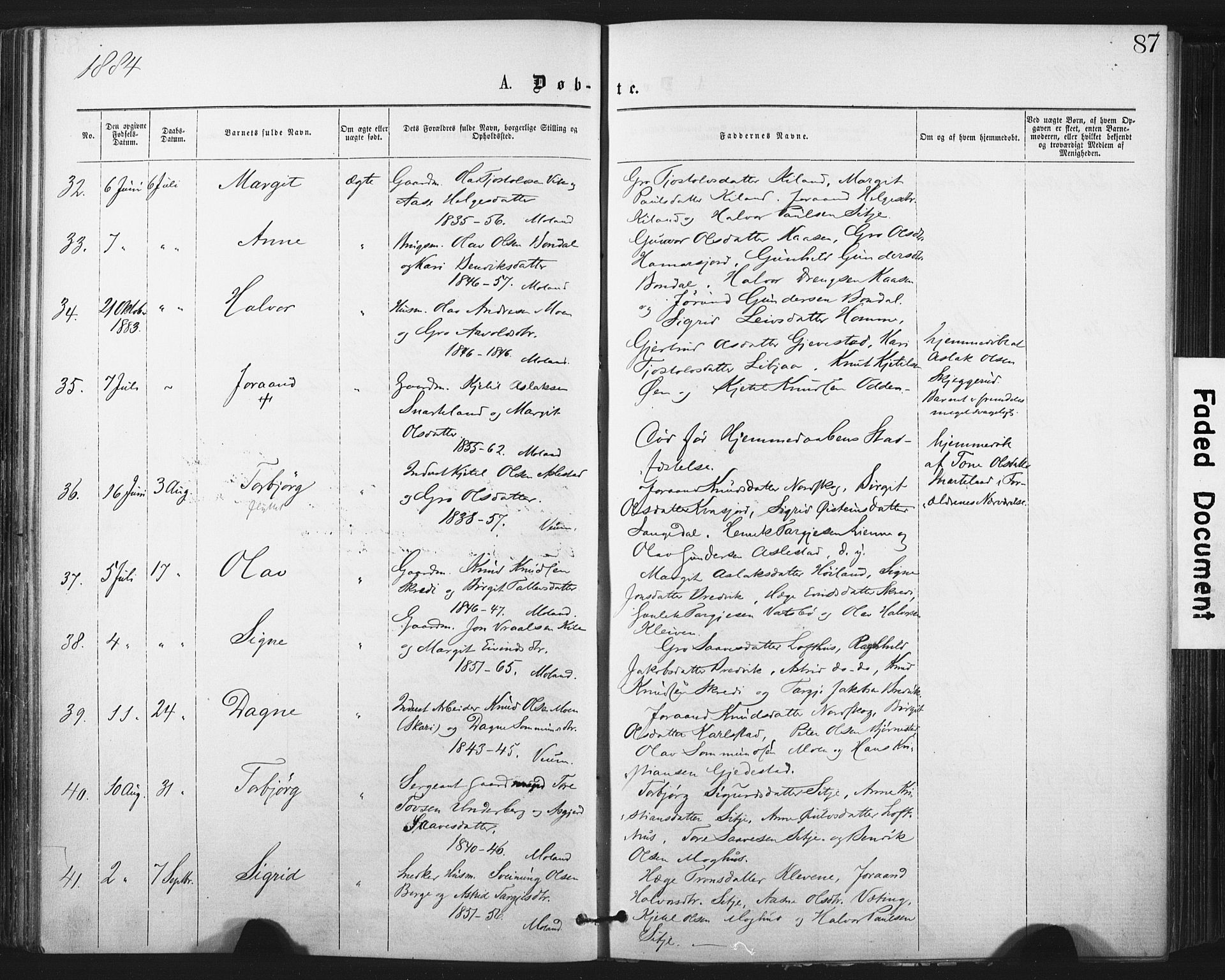 Fyresdal kirkebøker, AV/SAKO-A-263/F/Fa/L0006: Parish register (official) no. I 6, 1872-1886, p. 87