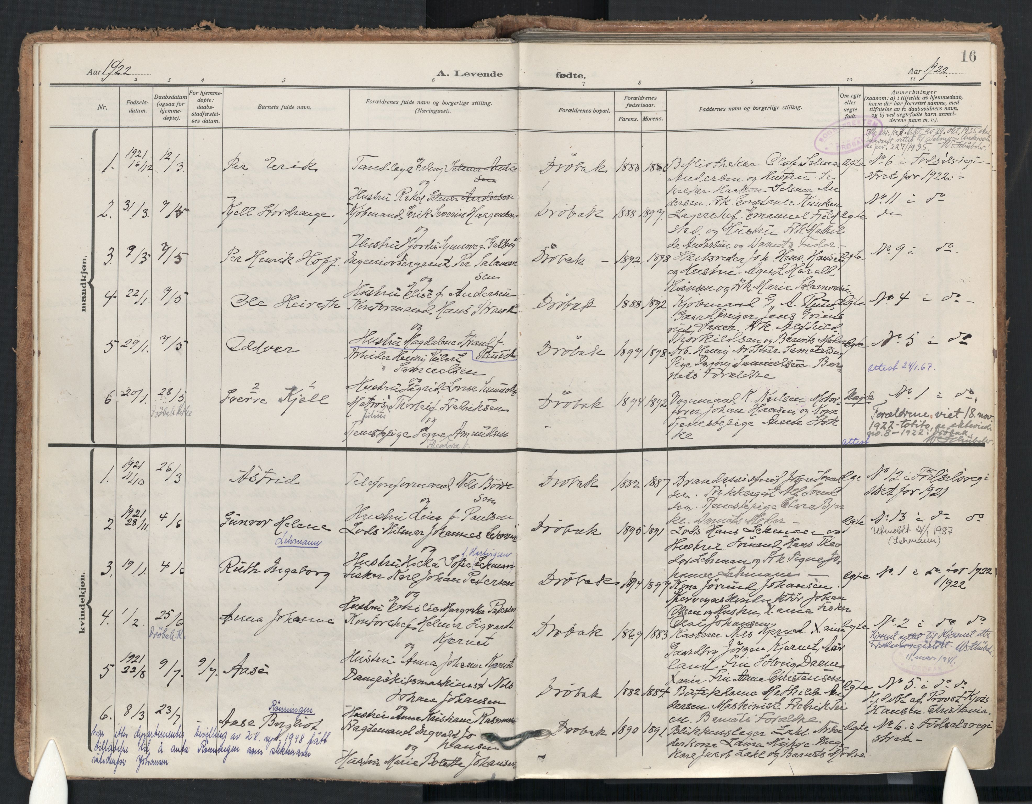 Drøbak prestekontor Kirkebøker, AV/SAO-A-10142a/F/Fb/L0004: Parish register (official) no. II 4, 1918-1933, p. 16