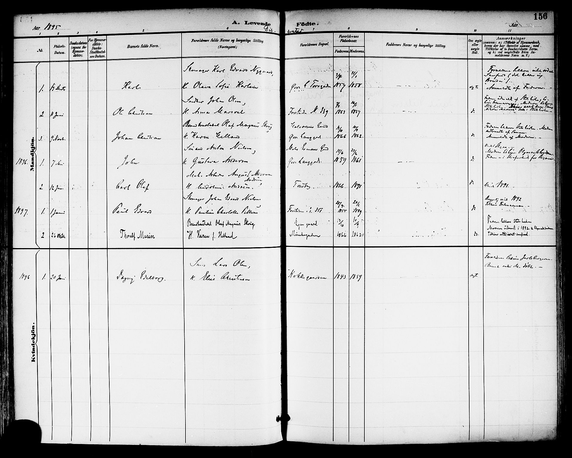 Tønsberg kirkebøker, SAKO/A-330/F/Fa/L0012: Parish register (official) no. I 12, 1891-1899, p. 156
