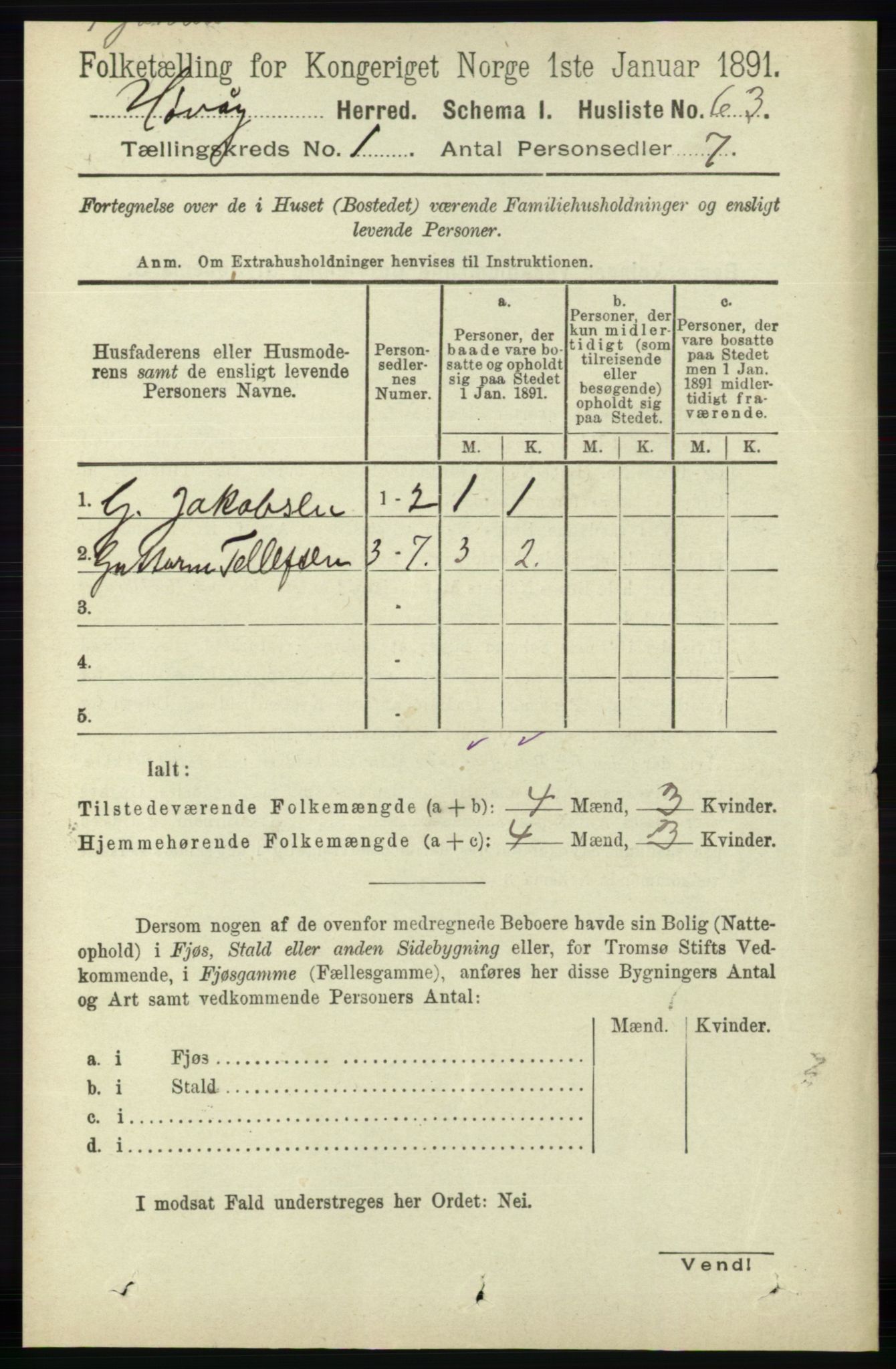 RA, 1891 census for 0927 Høvåg, 1891, p. 81