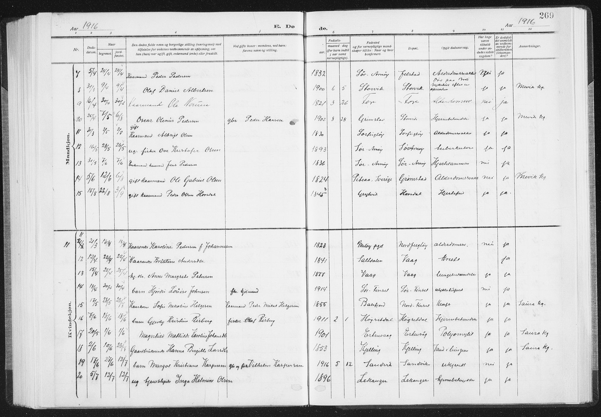 Ministerialprotokoller, klokkerbøker og fødselsregistre - Nordland, AV/SAT-A-1459/805/L0104: Parish register (official) no. 805A09, 1909-1926, p. 269