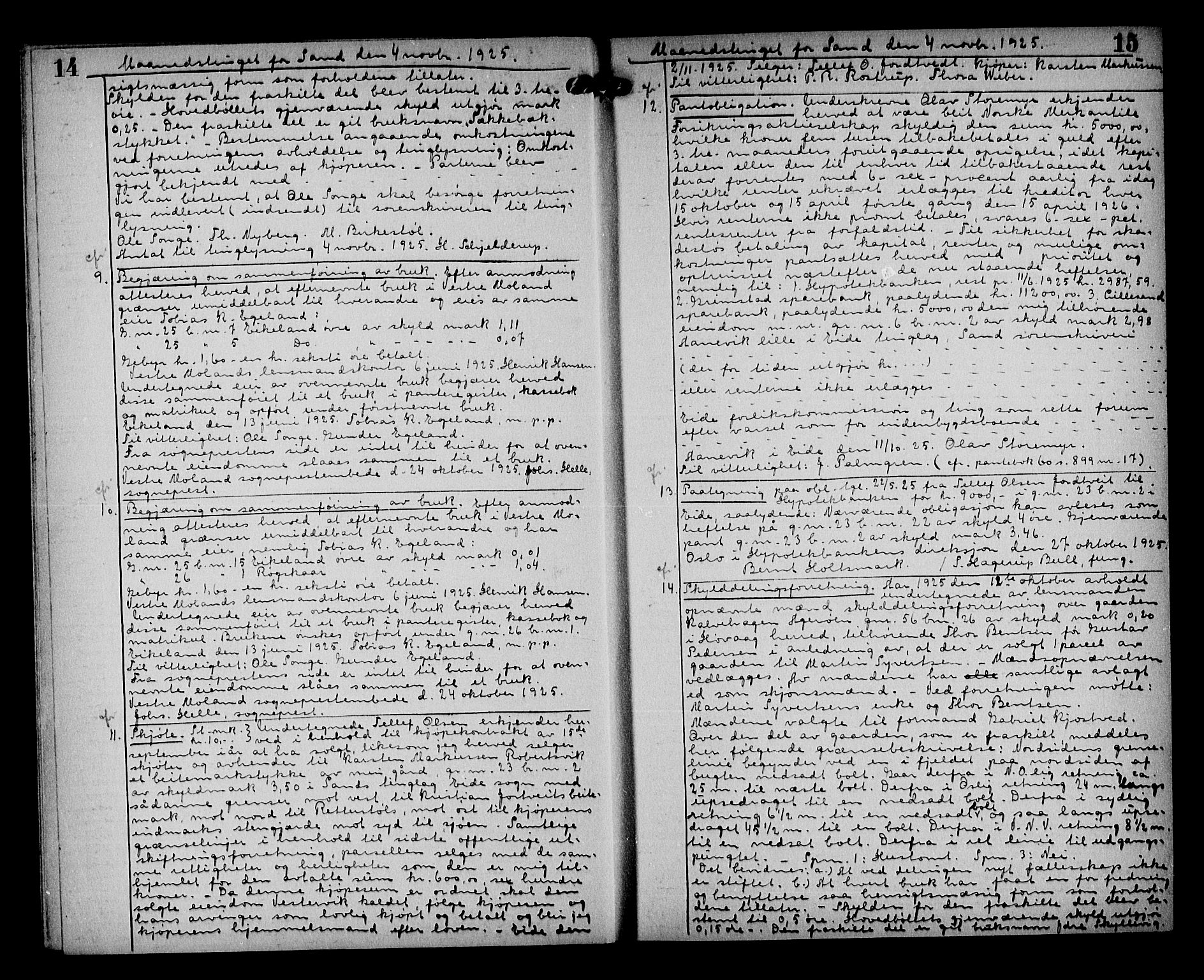 Vestre Nedenes/Sand sorenskriveri, AV/SAK-1221-0010/G/Gb/Gba/L0035: Mortgage book no. 61, 1925-1929, p. 14-15