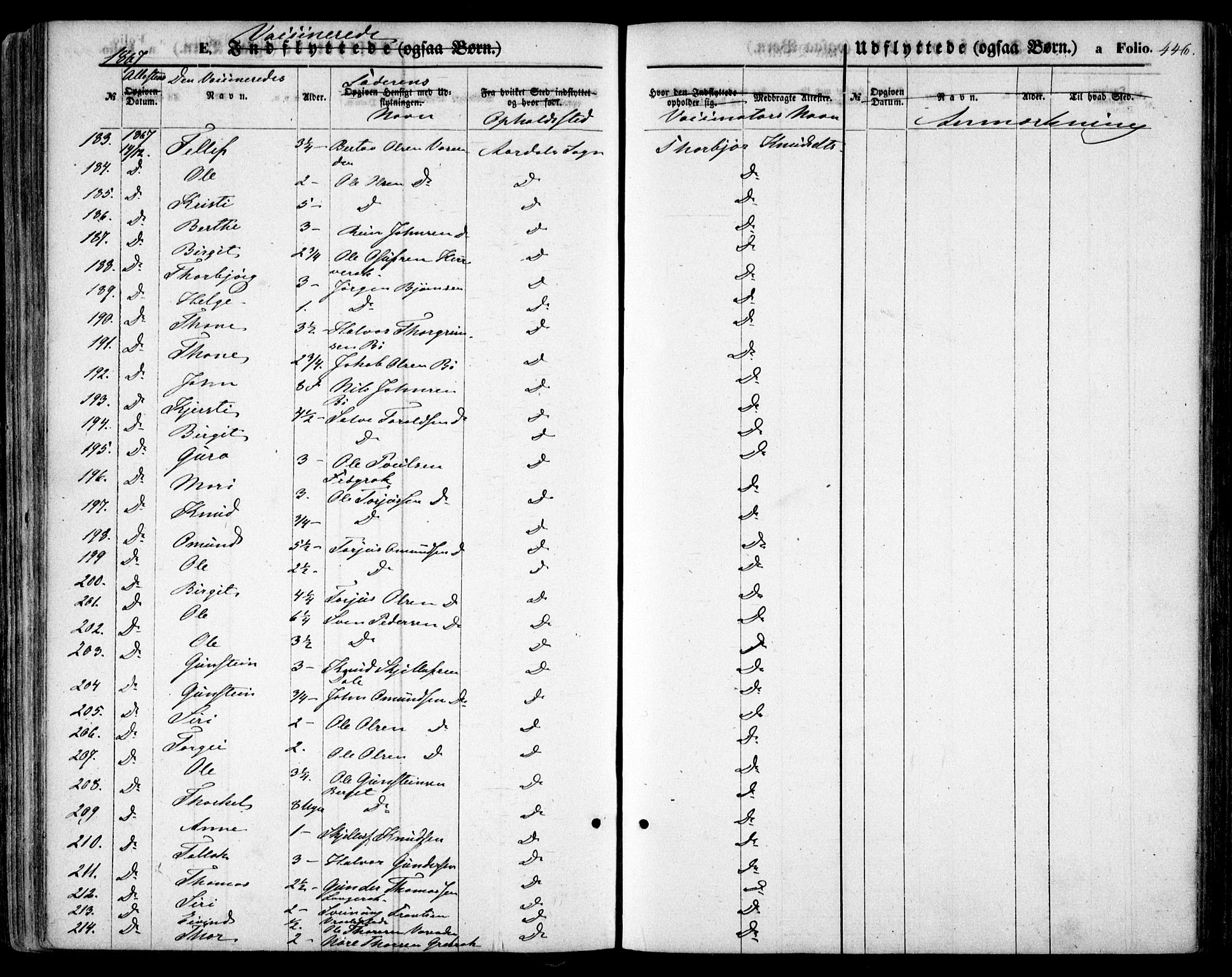 Bygland sokneprestkontor, SAK/1111-0006/F/Fa/Fab/L0005: Parish register (official) no. A 5, 1859-1873, p. 446