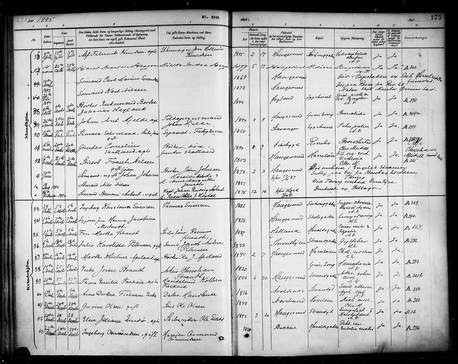 Haugesund sokneprestkontor, AV/SAST-A -101863/H/Ha/Haa/L0005: Parish register (official) no. A 5, 1891-1903, p. 175