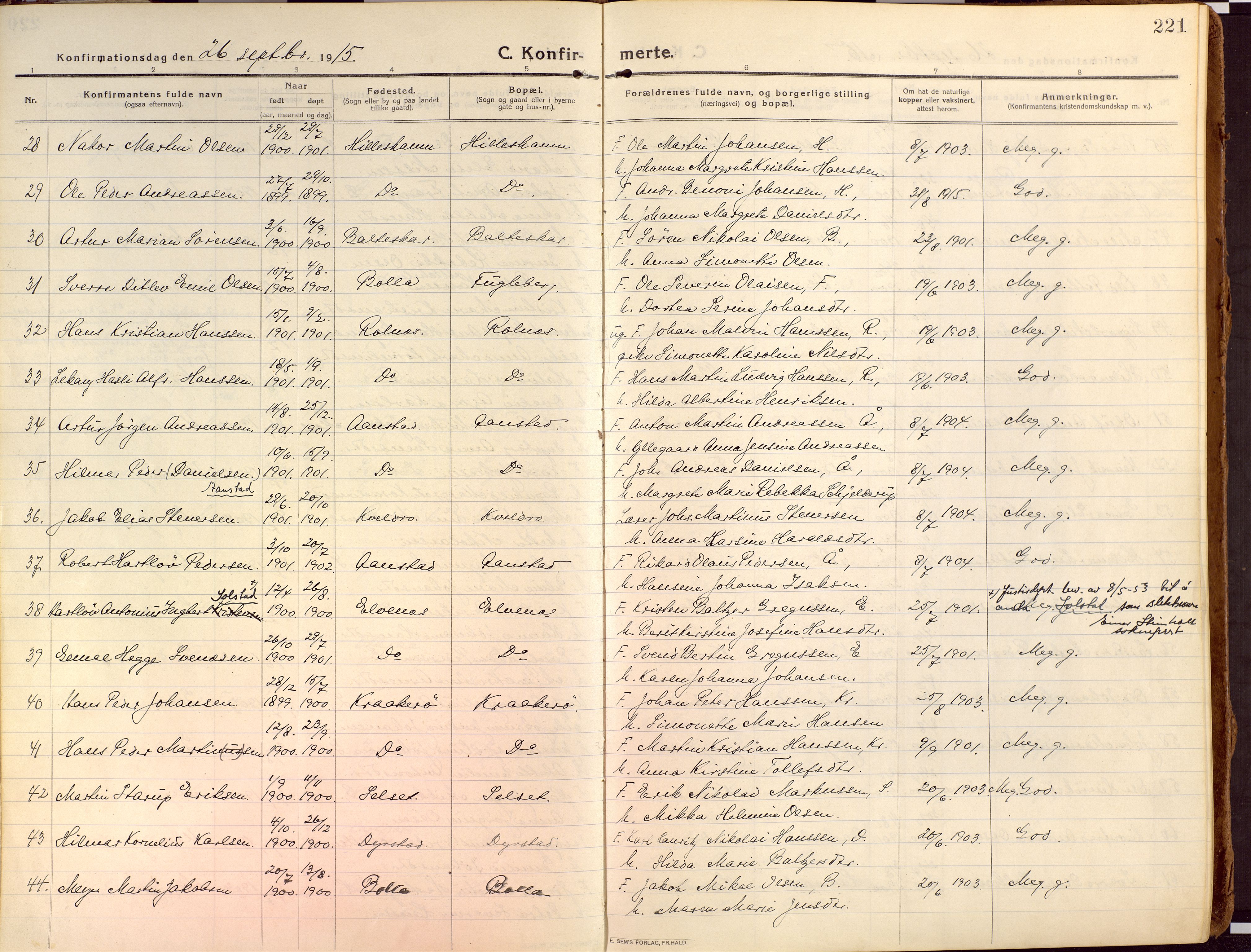 Ibestad sokneprestembete, SATØ/S-0077/H/Ha/Haa/L0018kirke: Parish register (official) no. 18, 1915-1929, p. 221