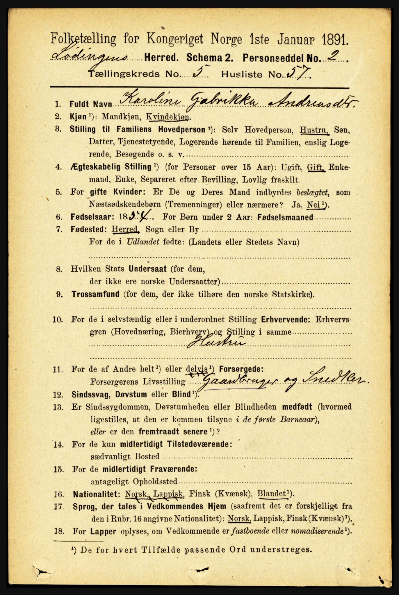 RA, 1891 census for 1851 Lødingen, 1891, p. 2666