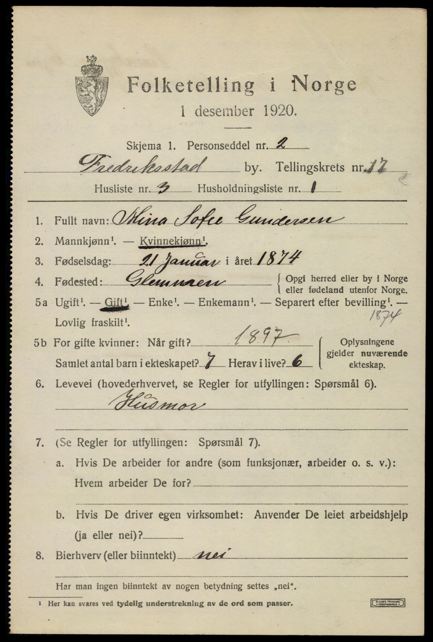 SAO, 1920 census for Fredrikstad, 1920, p. 38945