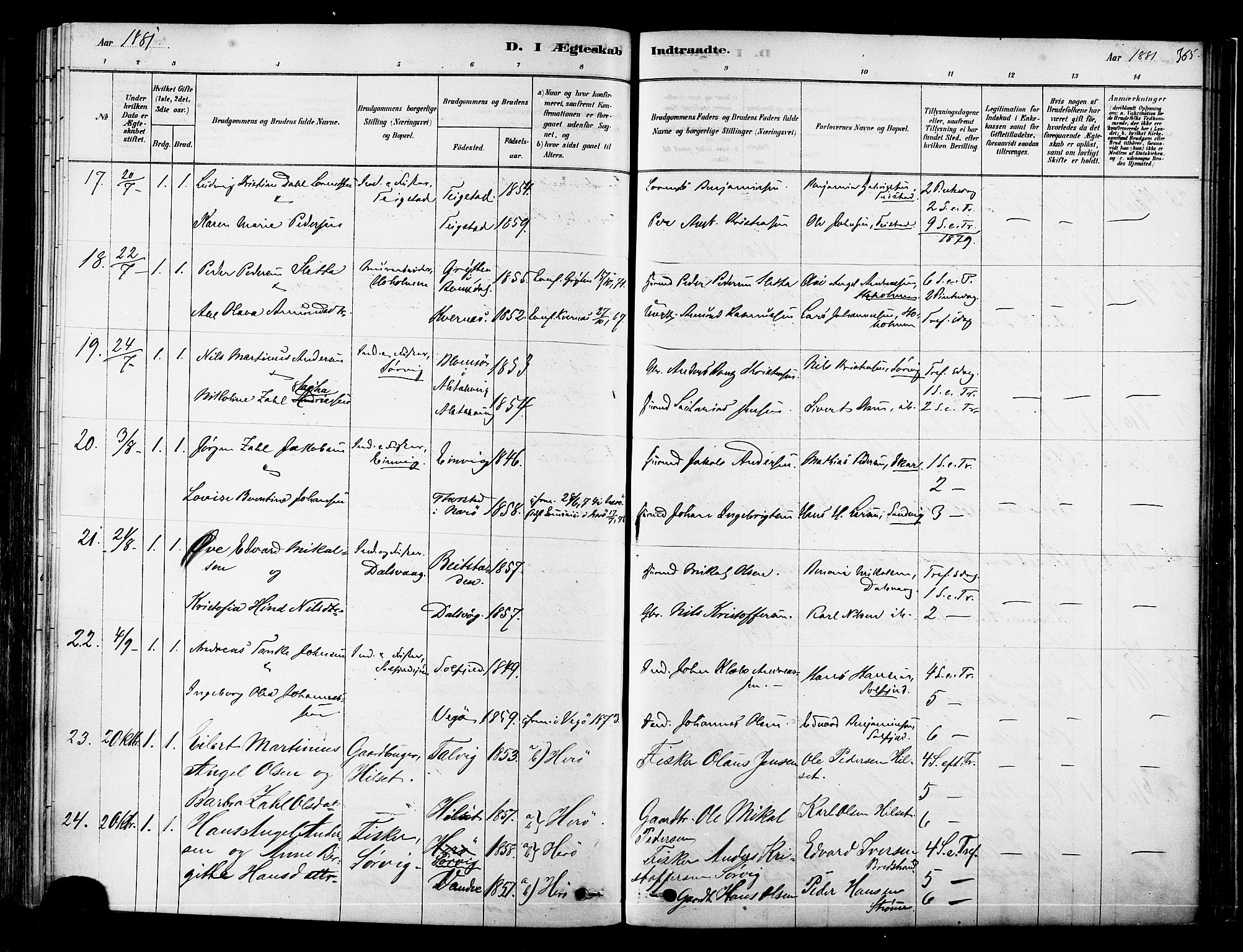 Ministerialprotokoller, klokkerbøker og fødselsregistre - Nordland, AV/SAT-A-1459/834/L0507: Parish register (official) no. 834A05, 1878-1892, p. 365