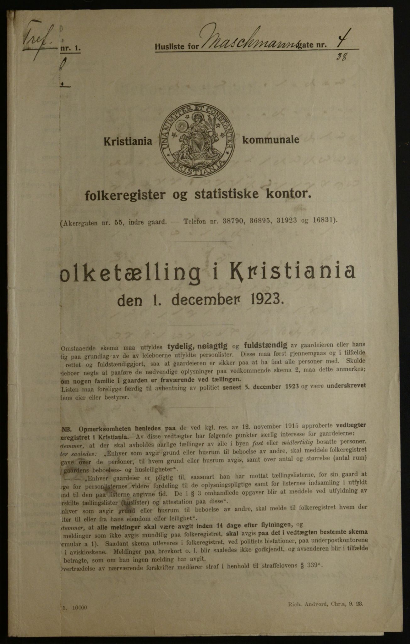 OBA, Municipal Census 1923 for Kristiania, 1923, p. 71668