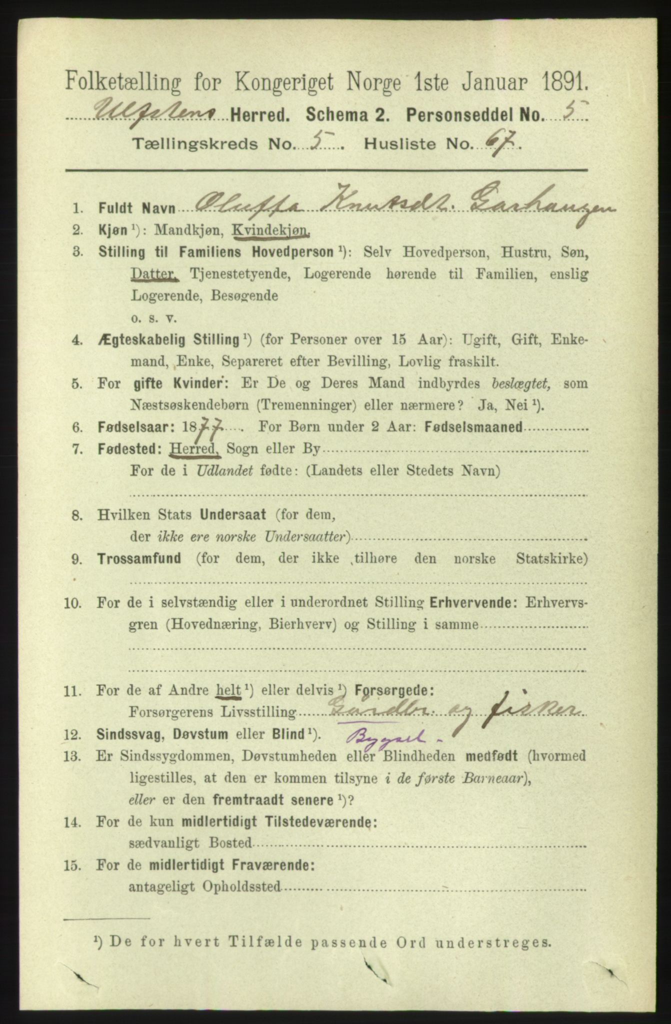 RA, 1891 census for 1516 Ulstein, 1891, p. 1662