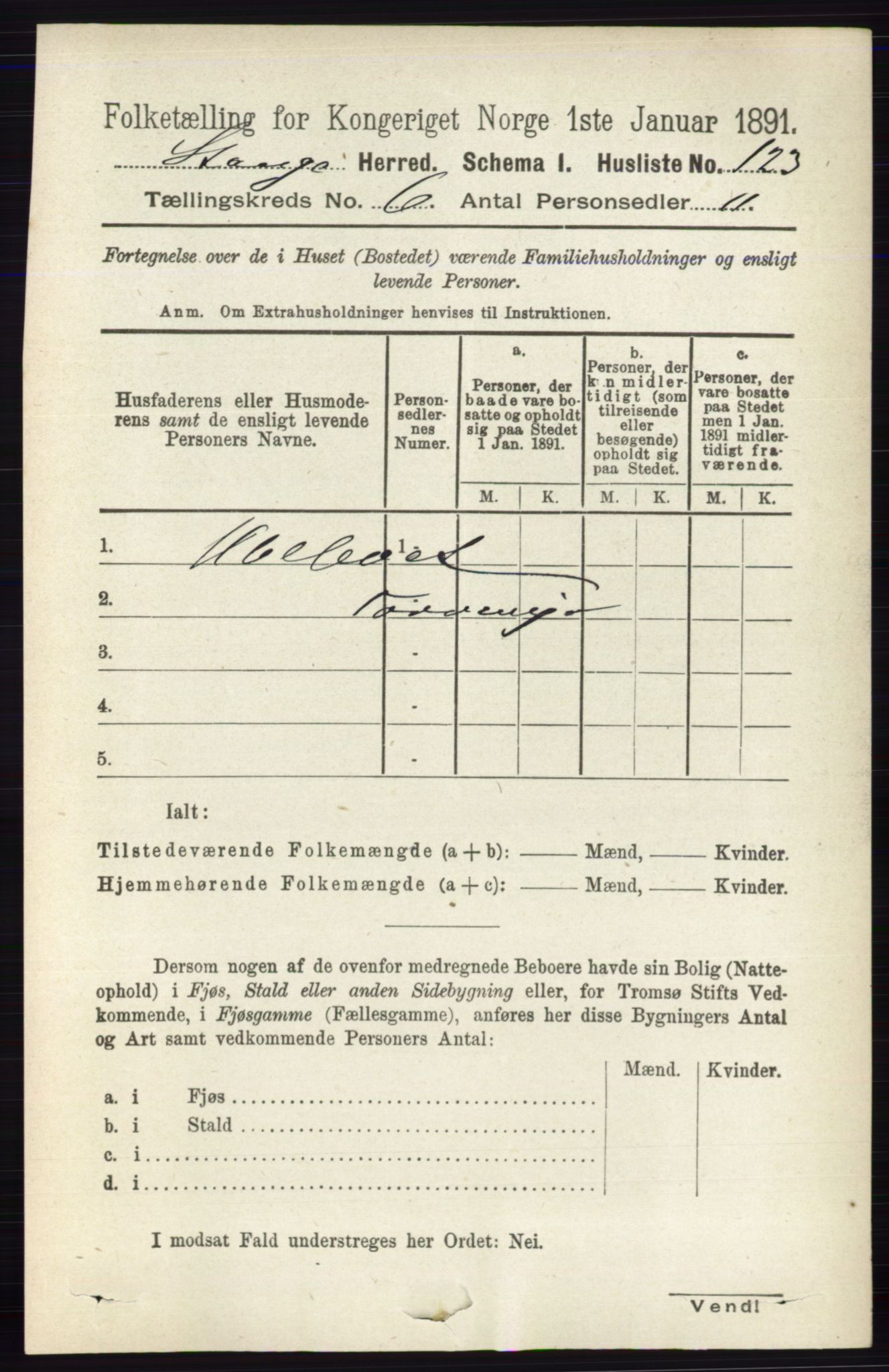 RA, 1891 census for 0417 Stange, 1891, p. 3949