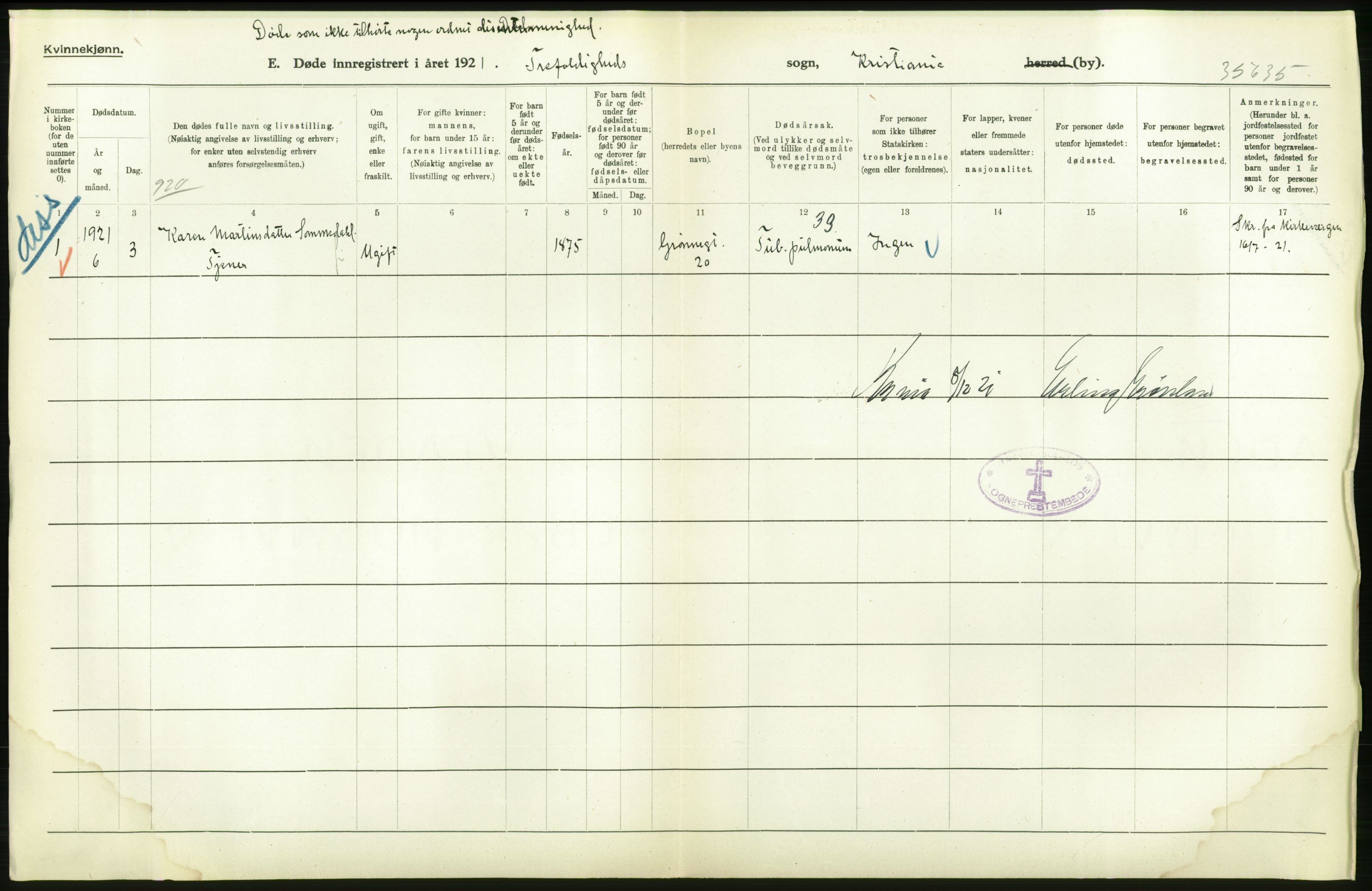 Statistisk sentralbyrå, Sosiodemografiske emner, Befolkning, AV/RA-S-2228/D/Df/Dfc/Dfca/L0012: Kristiania: Døde, 1921, p. 534