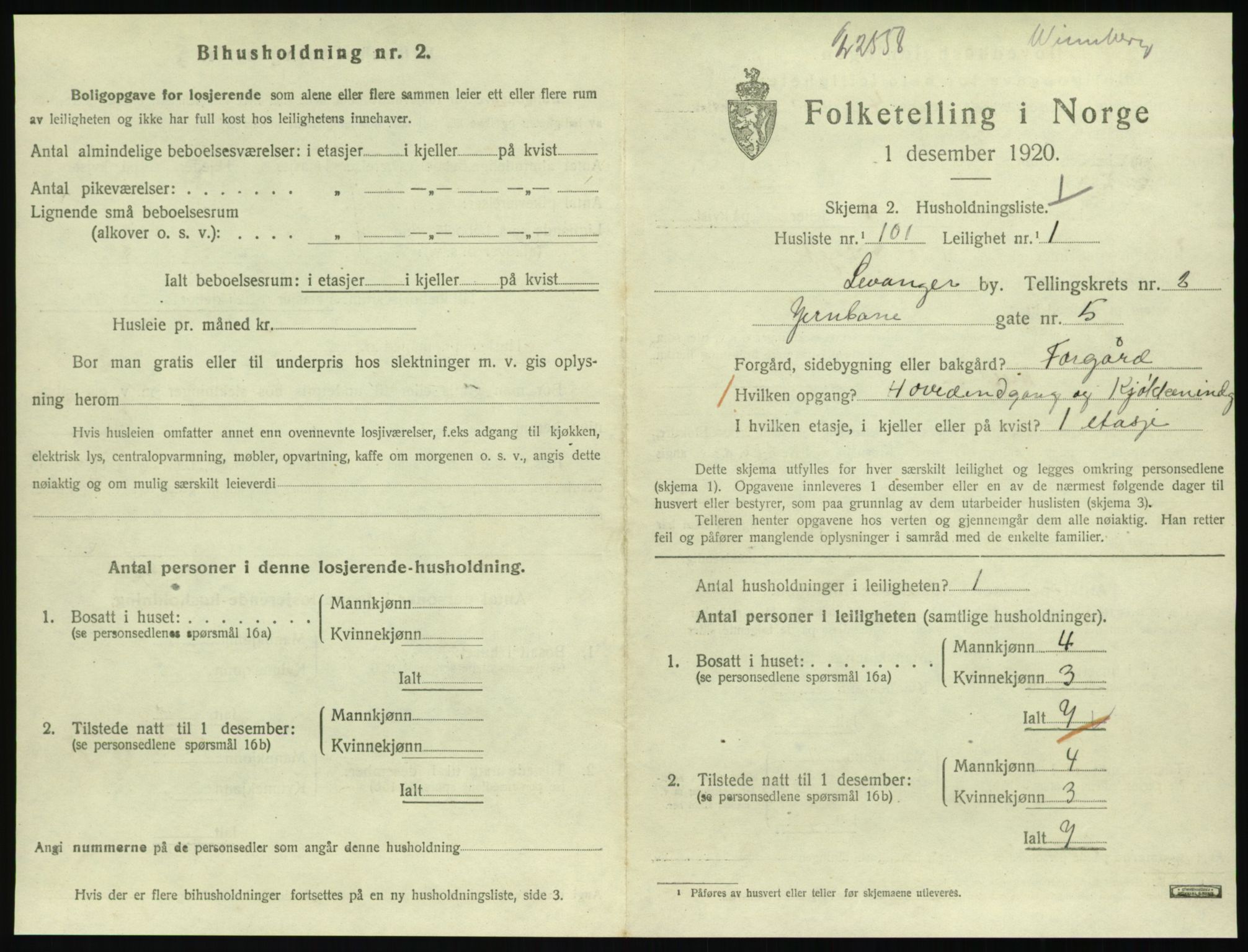 SAT, 1920 census for Levanger town, 1920, p. 1198