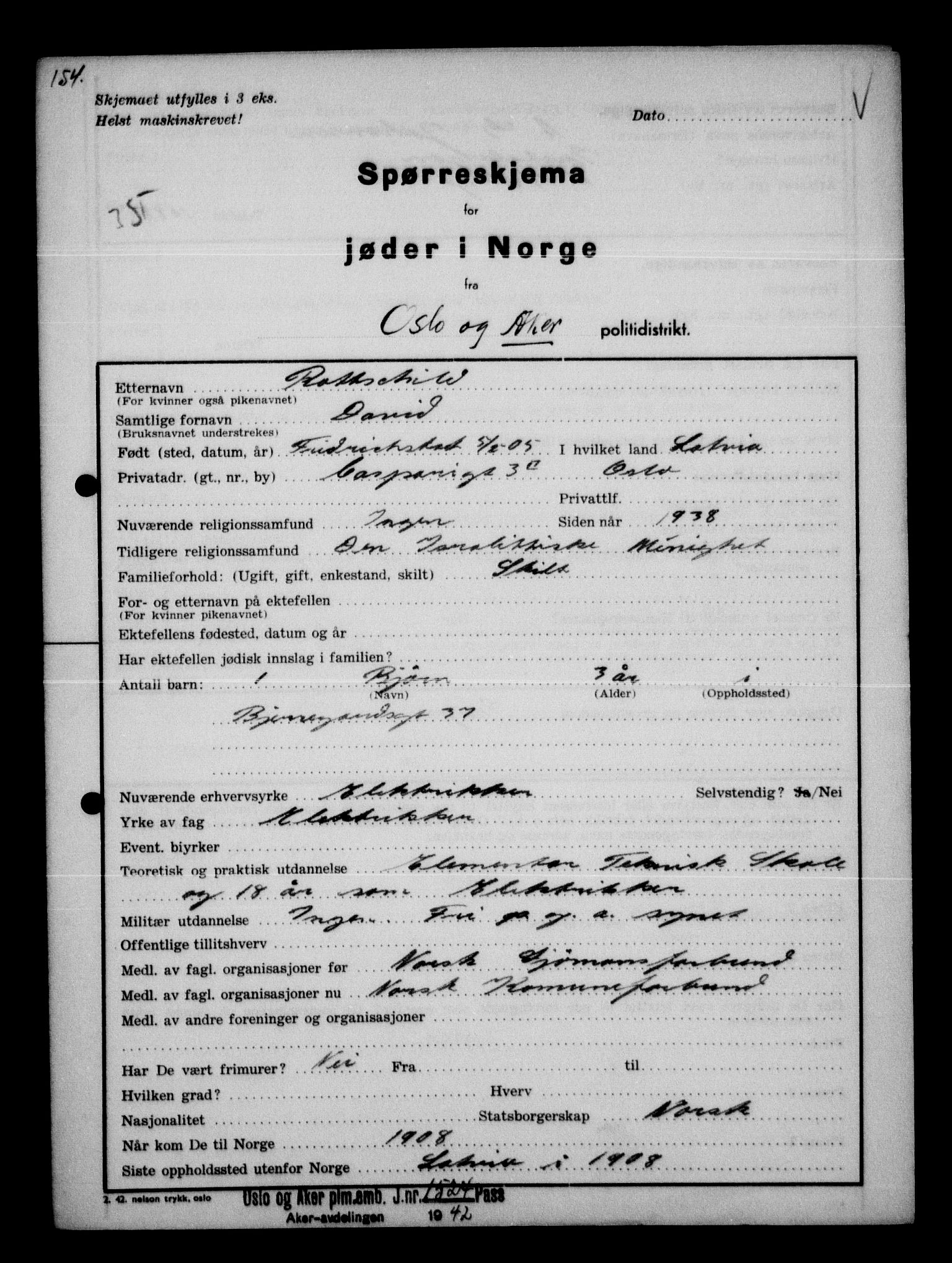 Statspolitiet - Hovedkontoret / Osloavdelingen, AV/RA-S-1329/G/Ga/L0012: Spørreskjema for jøder i Norge. 1: Aker 114- 207 (Levinson-Wozak) og 656 (Salomon). 2: Arendal-Hordaland. 3: Horten-Romerike.  , 1942, p. 123