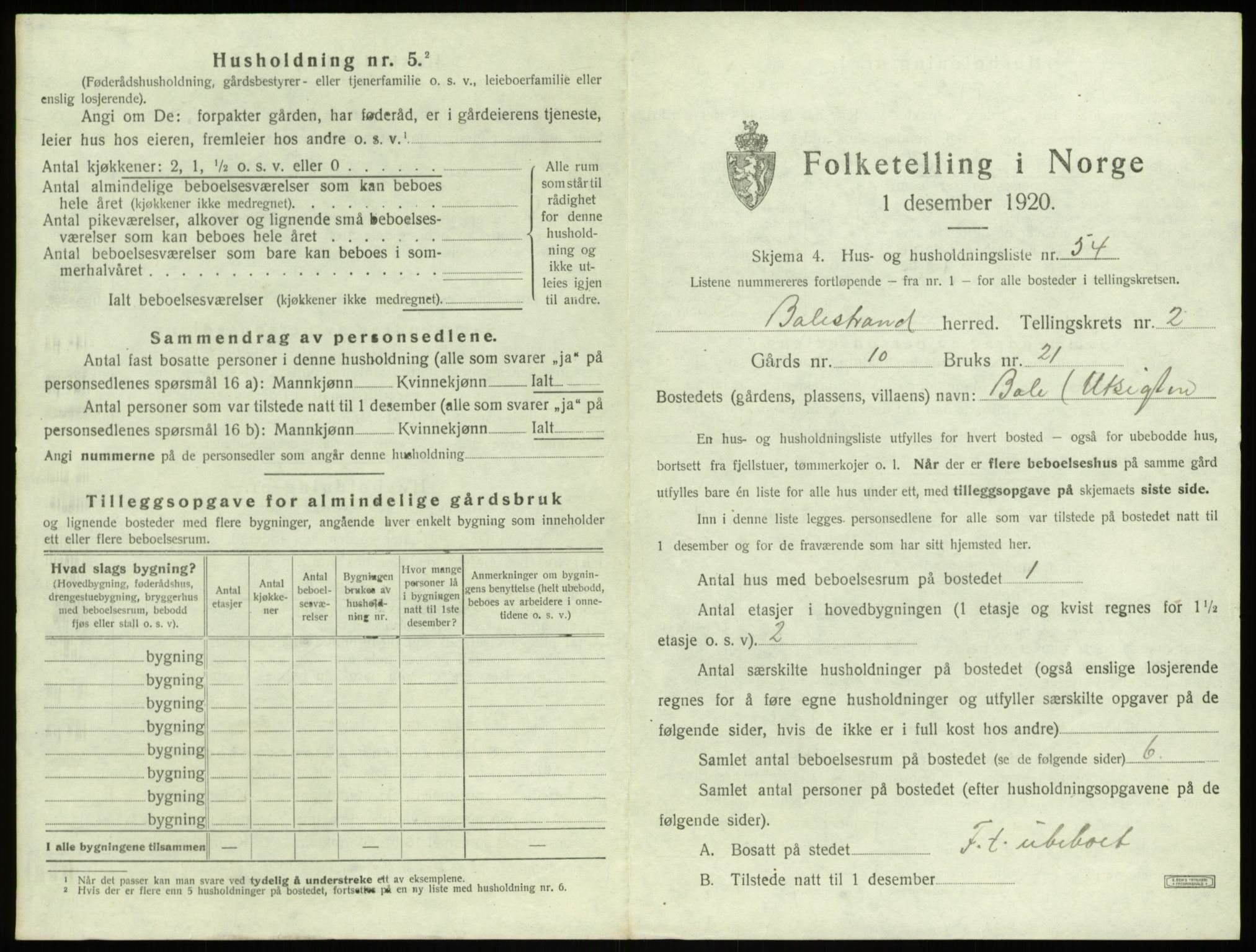 SAB, 1920 census for Balestrand, 1920, p. 240