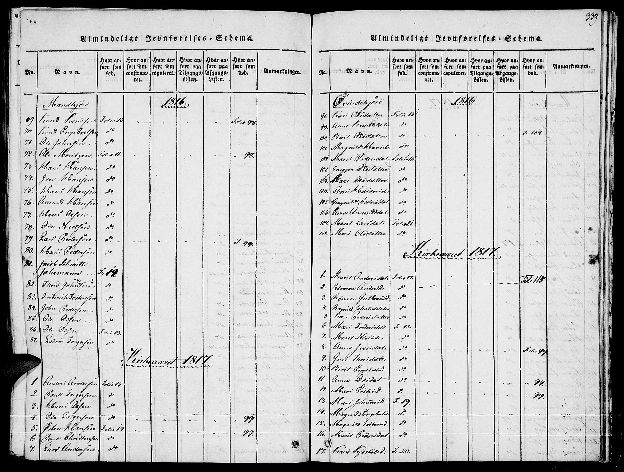 Fron prestekontor, SAH/PREST-078/H/Ha/Haa/L0002: Parish register (official) no. 2, 1816-1827, p. 339