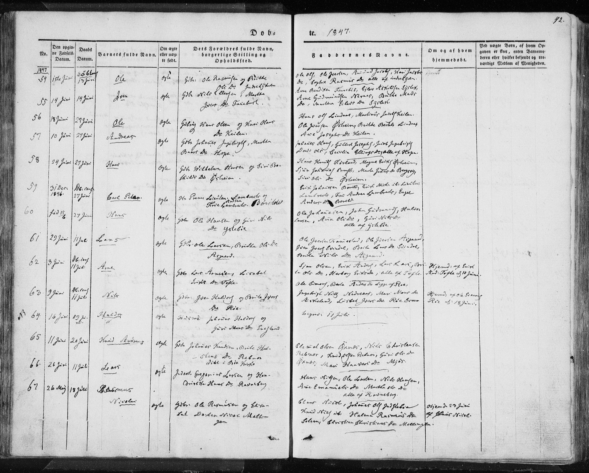 Lindås Sokneprestembete, SAB/A-76701/H/Haa: Parish register (official) no. A 10, 1842-1862, p. 42