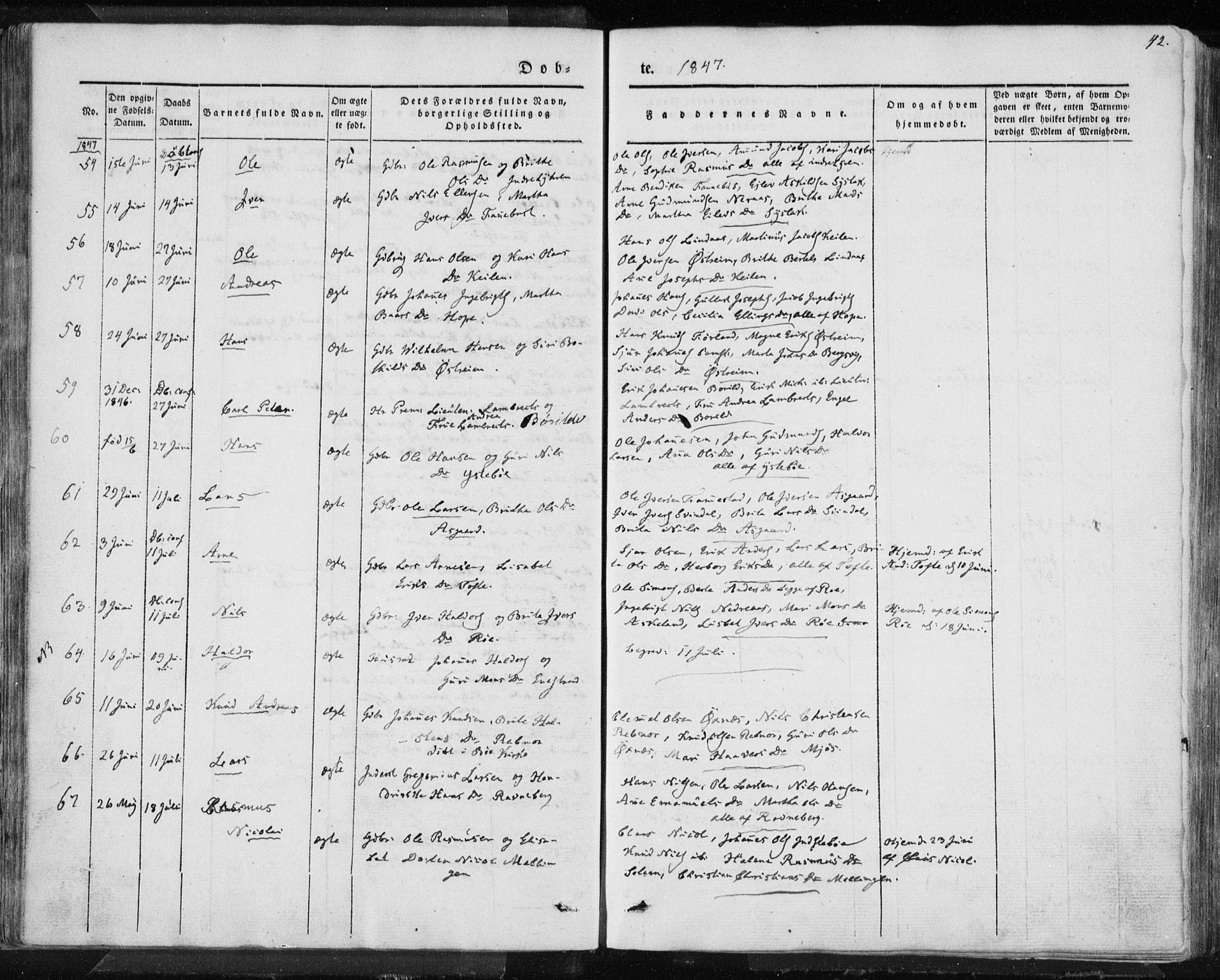 Lindås Sokneprestembete, AV/SAB-A-76701/H/Haa/Haaa/L0010: Parish register (official) no. A 10, 1842-1862, p. 42