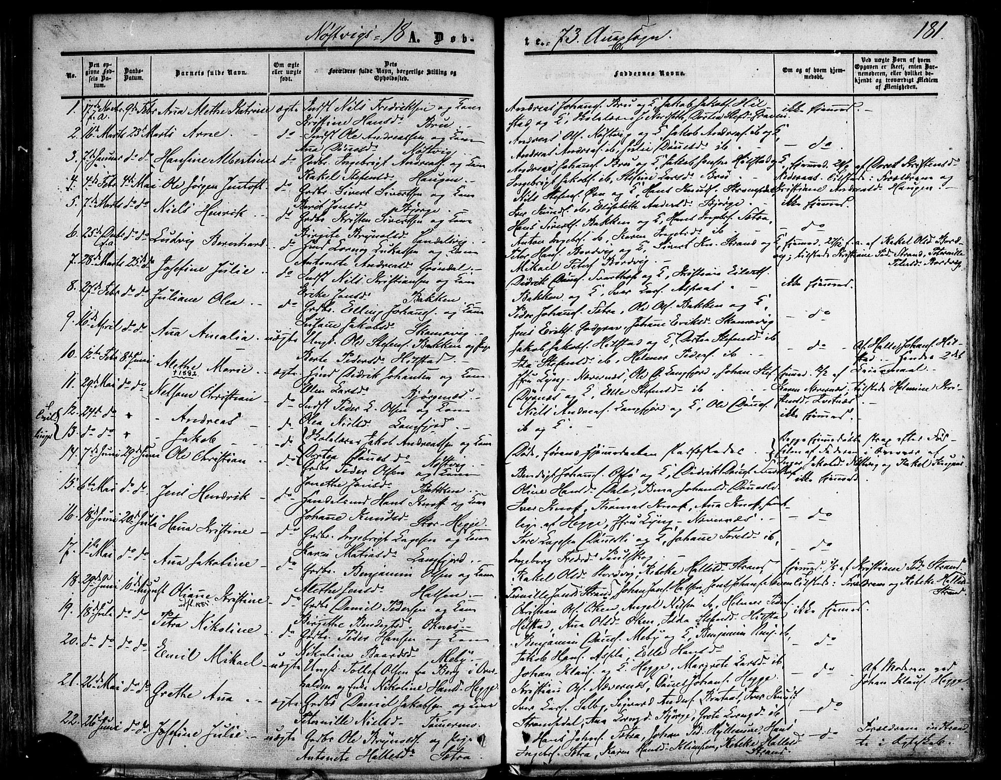 Ministerialprotokoller, klokkerbøker og fødselsregistre - Nordland, AV/SAT-A-1459/814/L0224: Parish register (official) no. 814A05, 1834-1874, p. 181