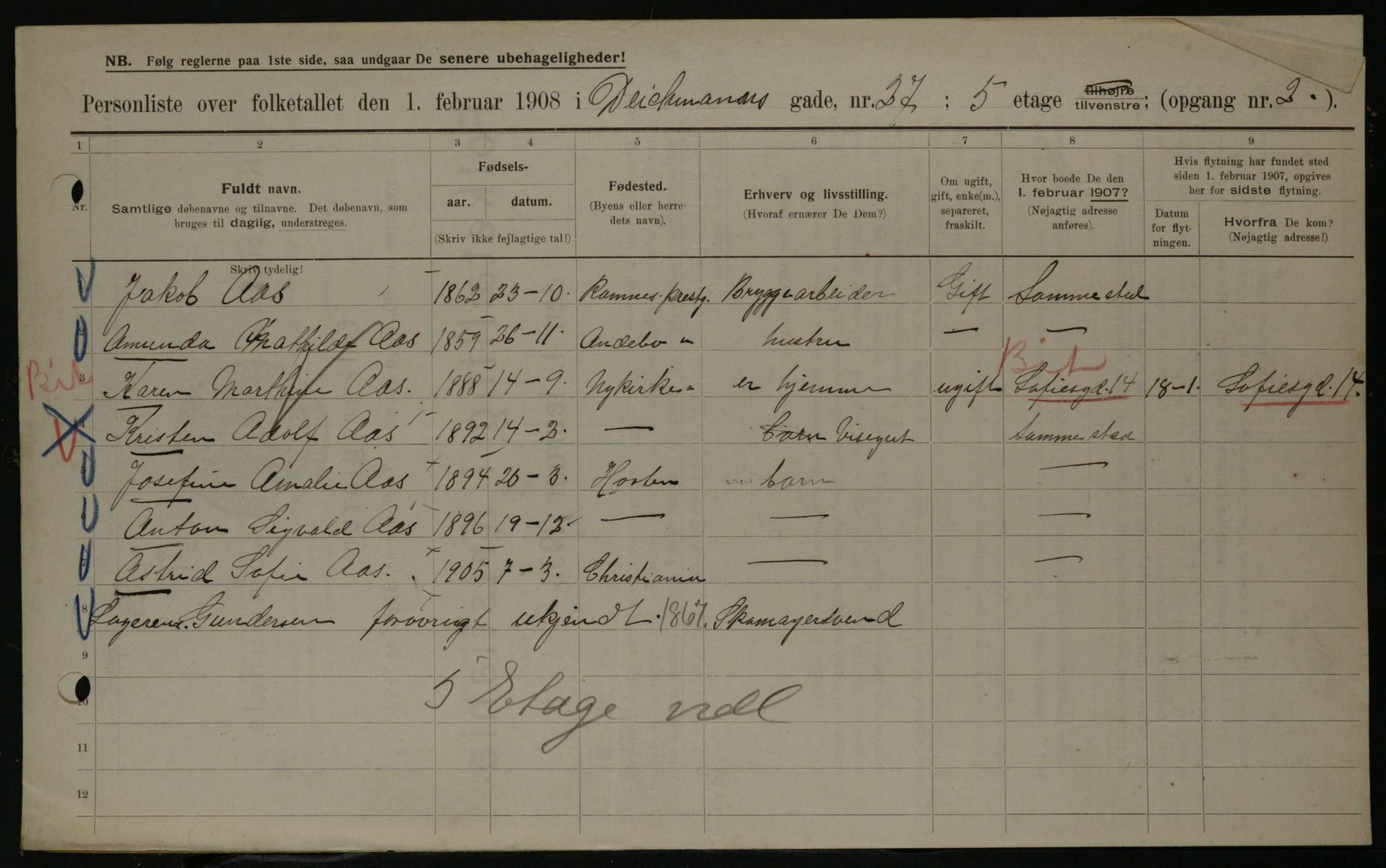 OBA, Municipal Census 1908 for Kristiania, 1908, p. 14773