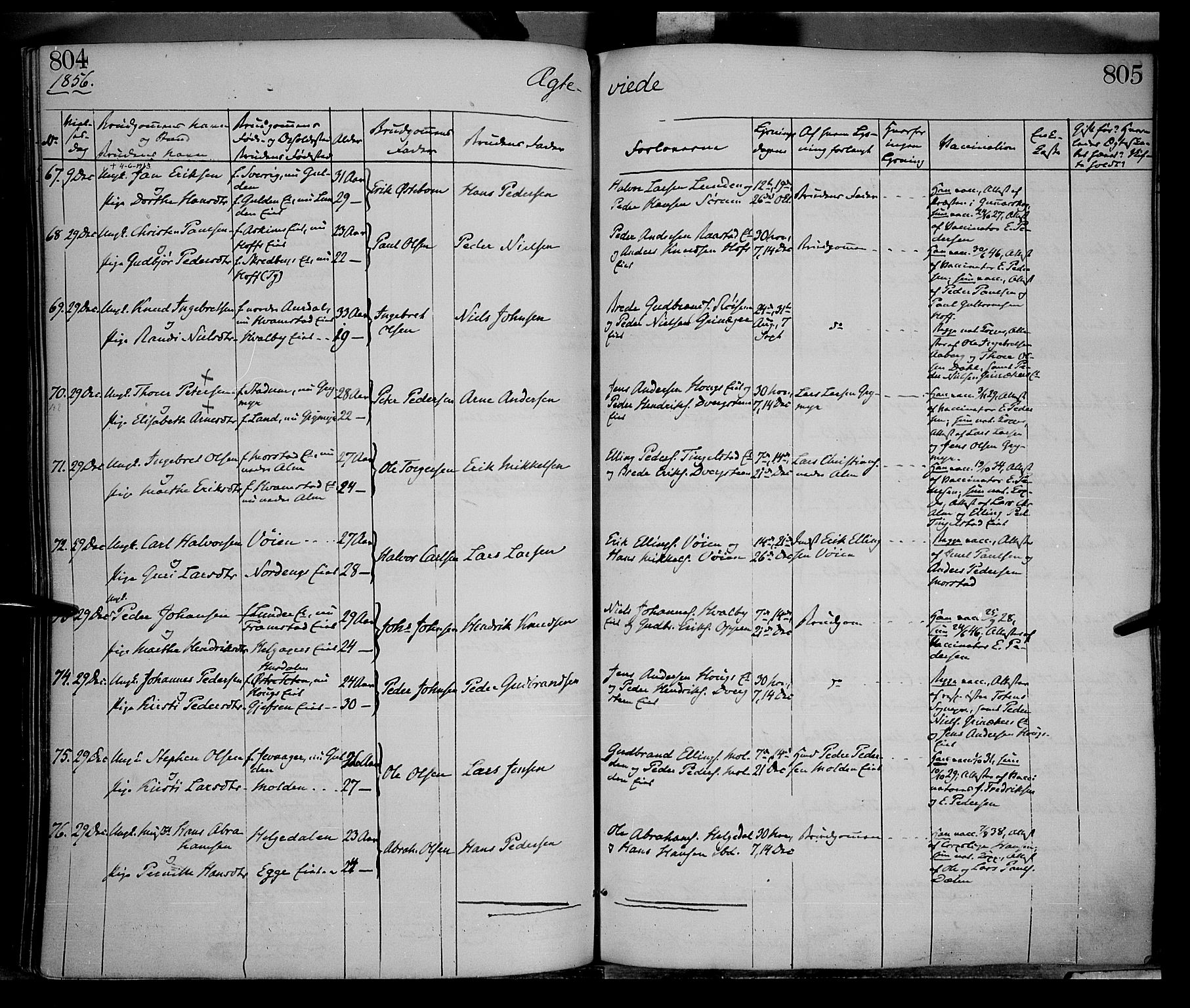 Gran prestekontor, SAH/PREST-112/H/Ha/Haa/L0012: Parish register (official) no. 12, 1856-1874, p. 804-805