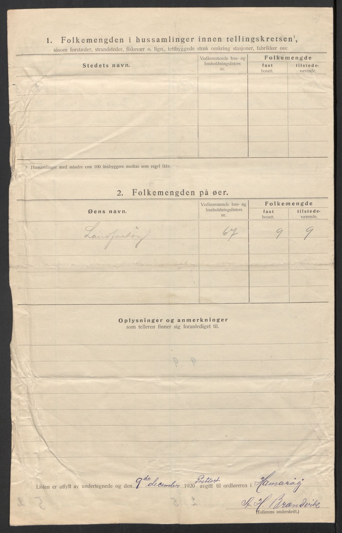 SAT, 1920 census for Hamarøy, 1920, p. 47