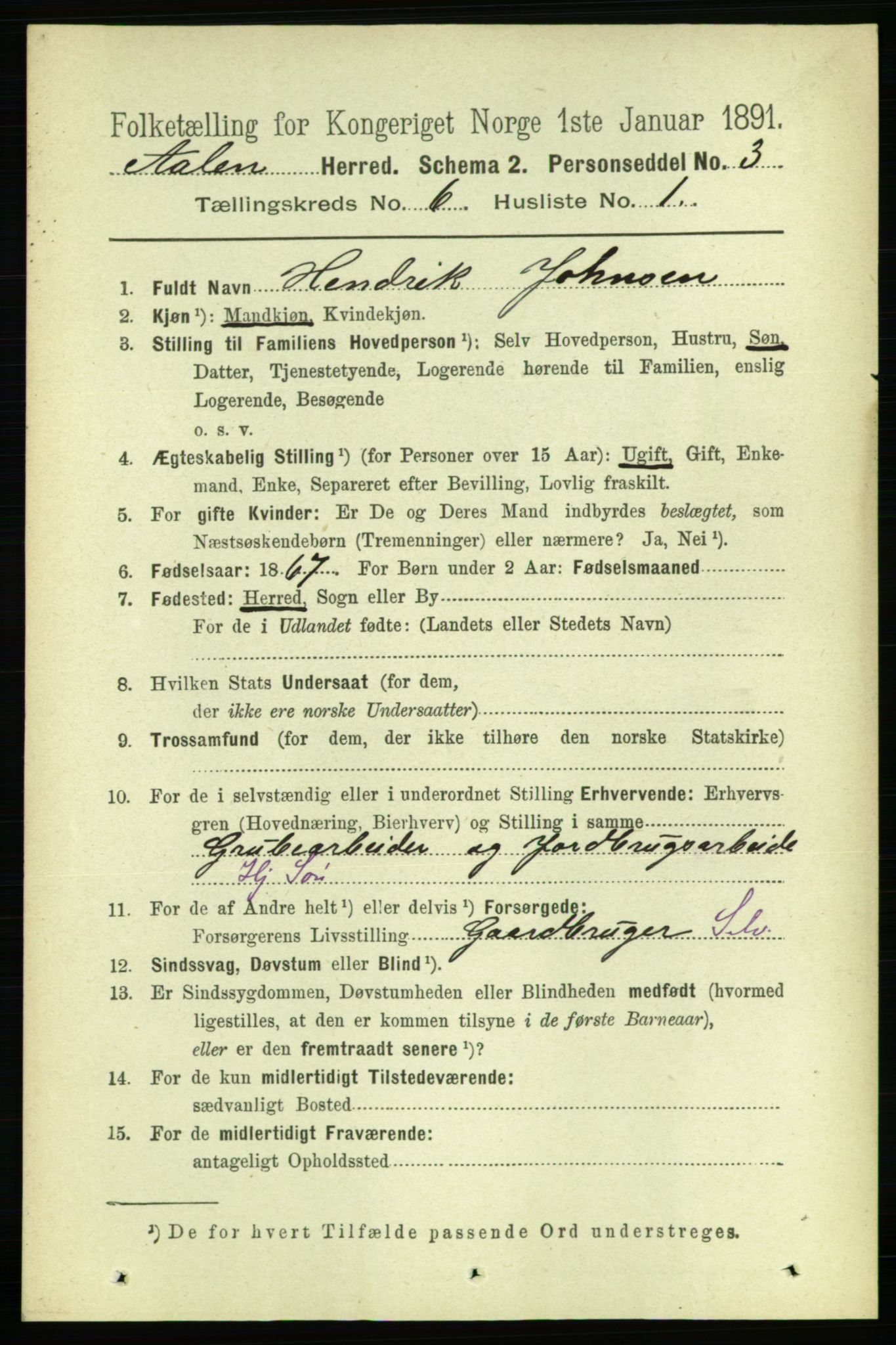 RA, 1891 census for 1644 Ålen, 1891, p. 1920