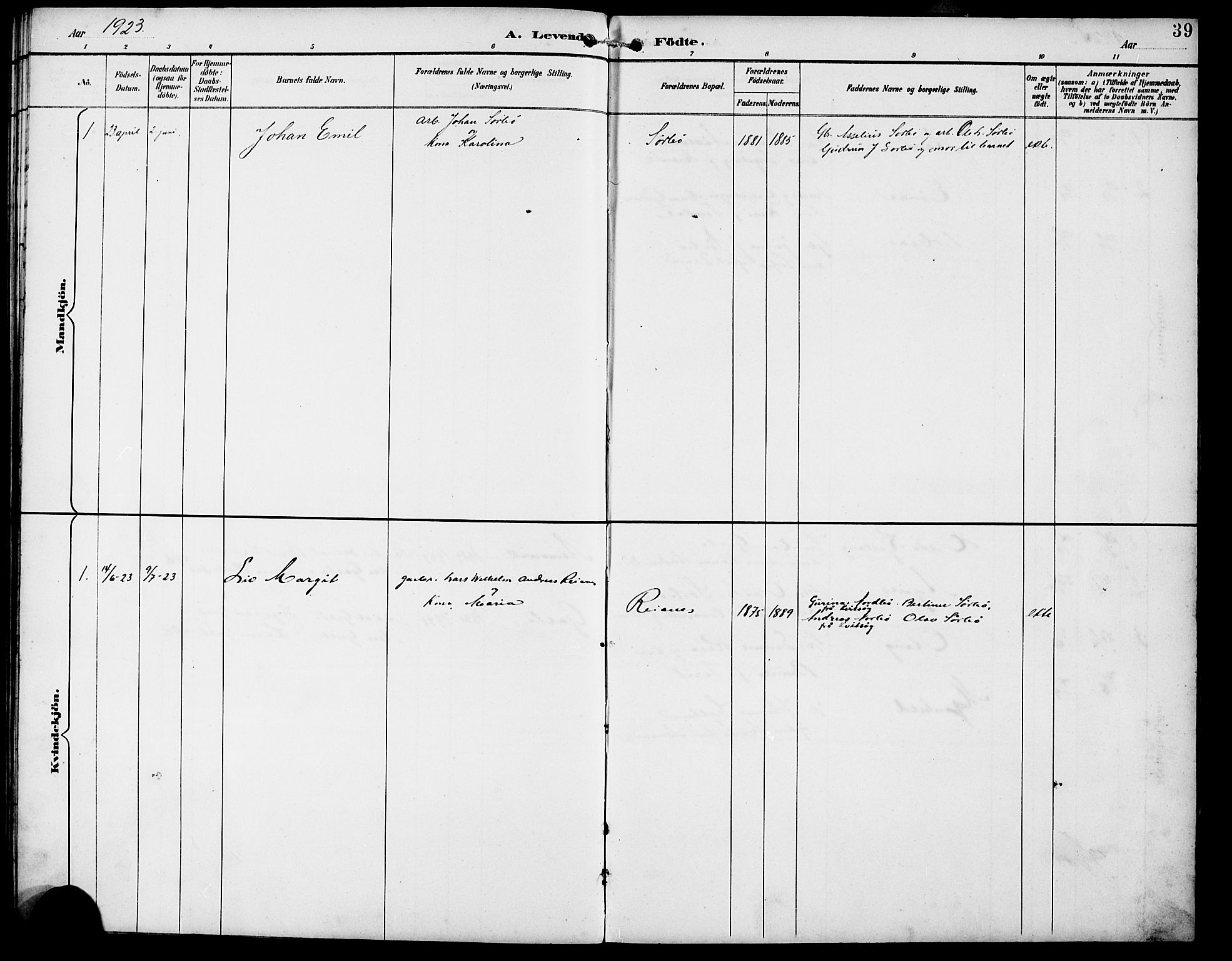 Rennesøy sokneprestkontor, SAST/A -101827/H/Ha/Hab/L0012: Parish register (copy) no. B 11, 1894-1924, p. 39