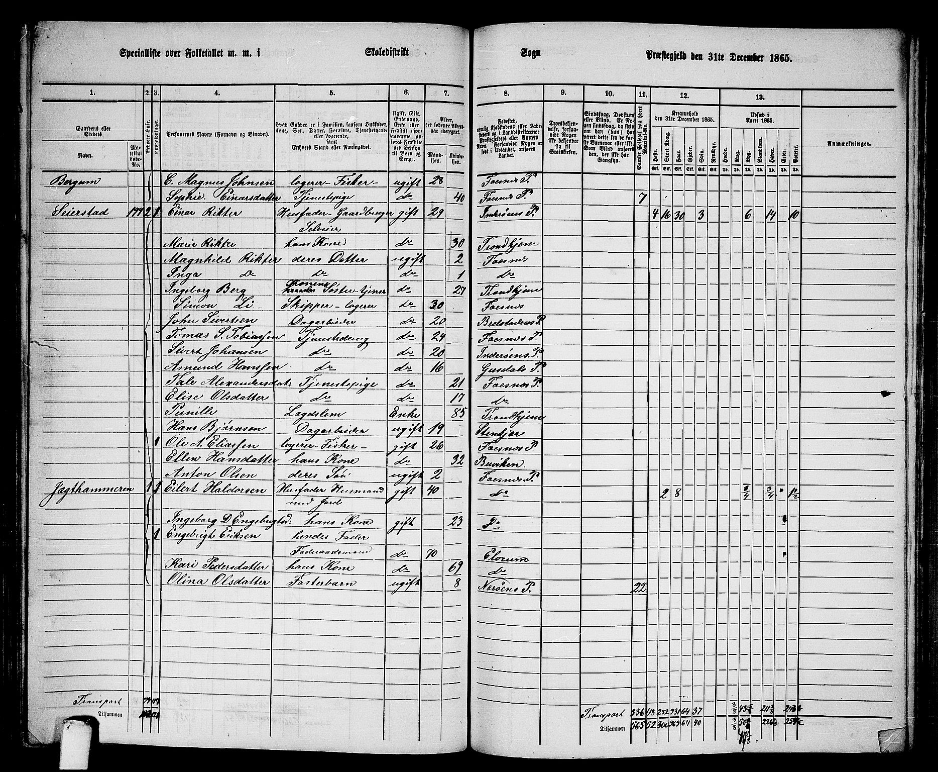 RA, 1865 census for Fosnes, 1865, p. 155