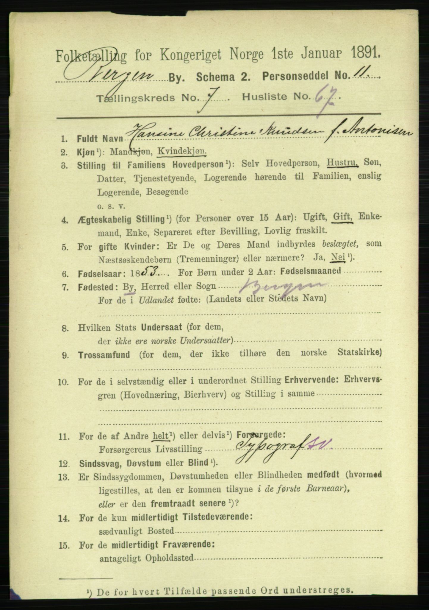 RA, 1891 Census for 1301 Bergen, 1891, p. 16549