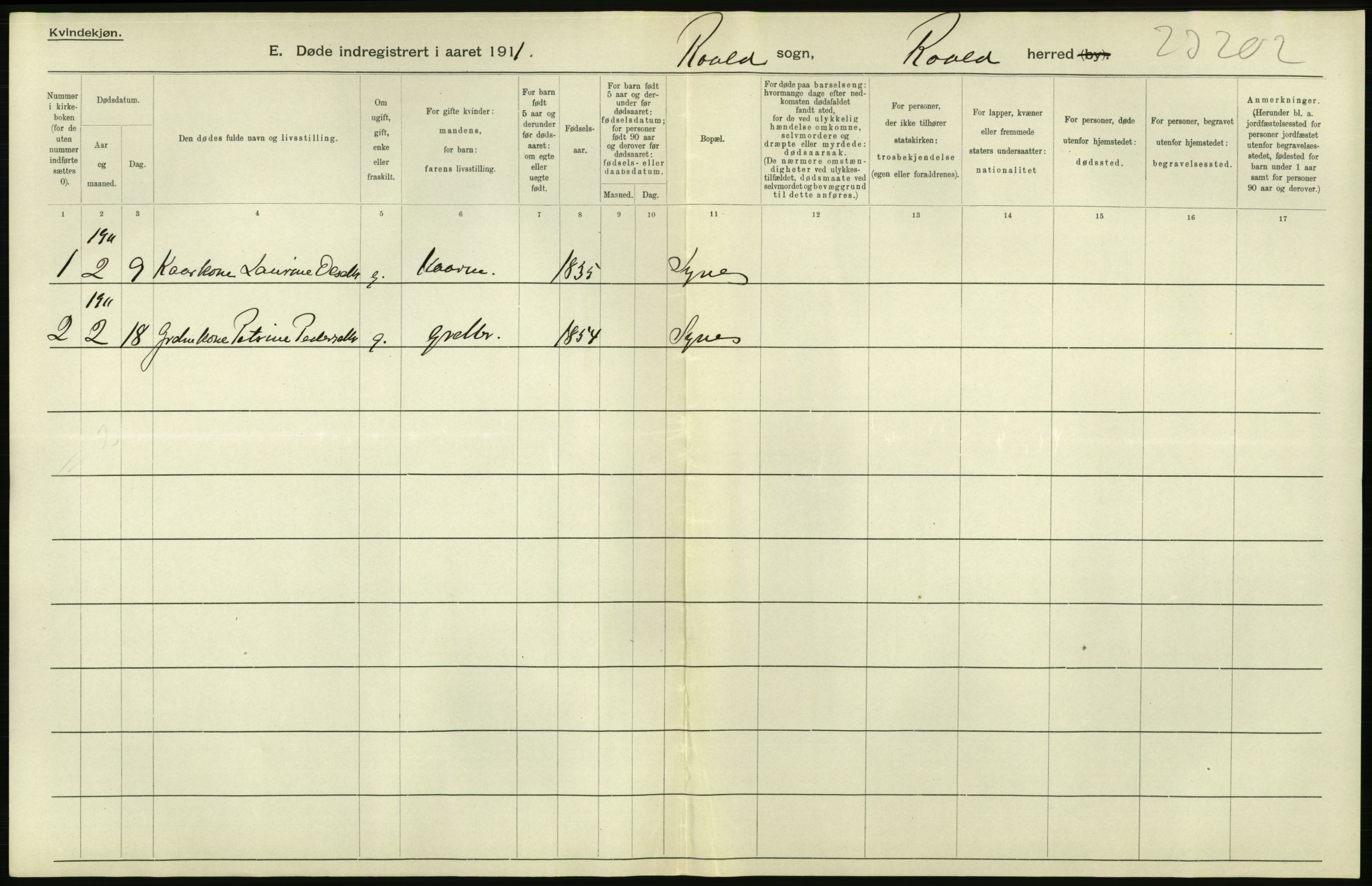 Statistisk sentralbyrå, Sosiodemografiske emner, Befolkning, RA/S-2228/D/Df/Dfb/Dfba/L0038: Romsdals amt:  Døde. Bygder og byer., 1911, p. 460