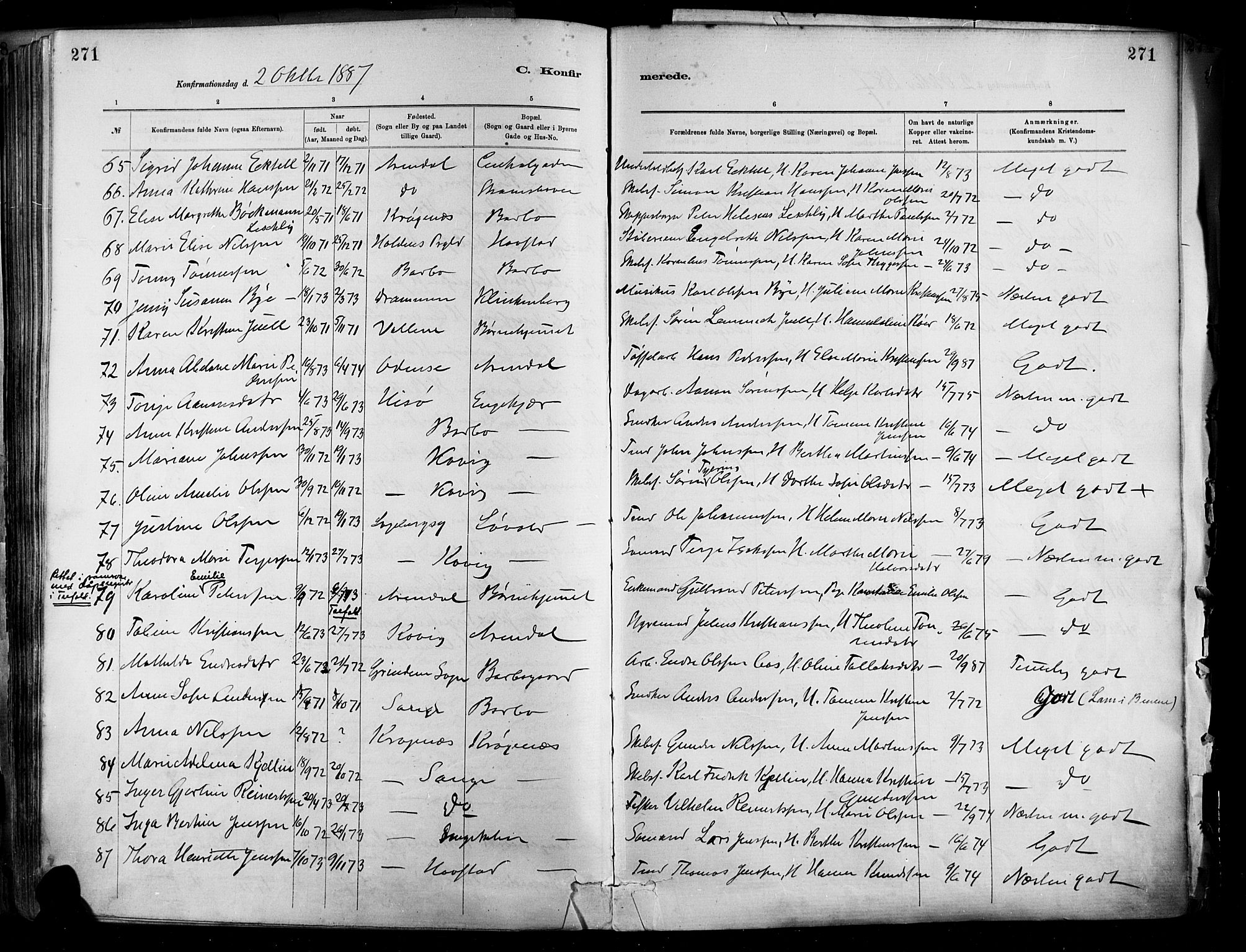 Barbu sokneprestkontor, SAK/1111-0003/F/Fa/L0002: Parish register (official) no. A 2, 1883-1898, p. 271