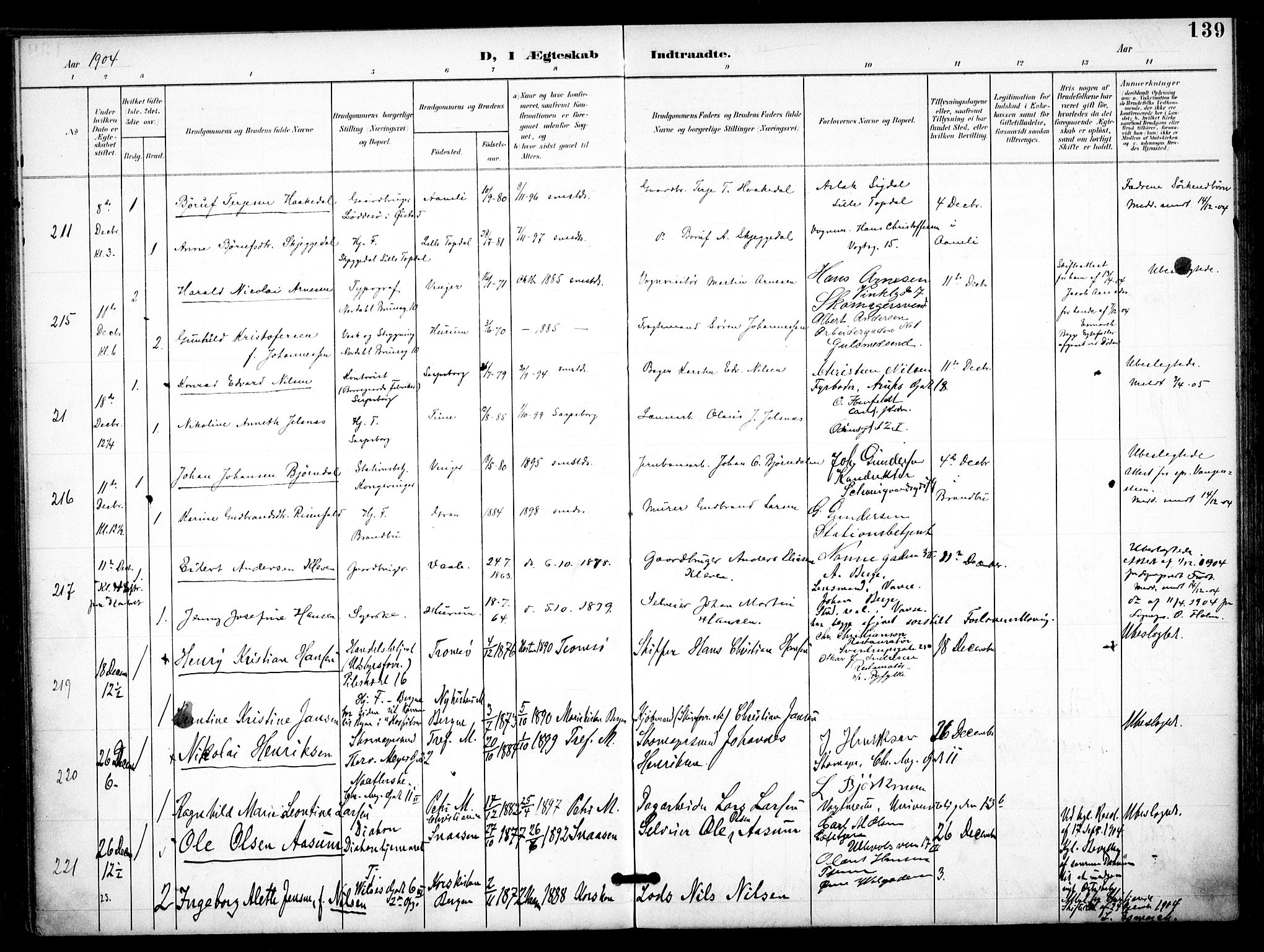 Trefoldighet prestekontor Kirkebøker, AV/SAO-A-10882/F/Fc/L0005: Parish register (official) no. III 5, 1900-1908, p. 139