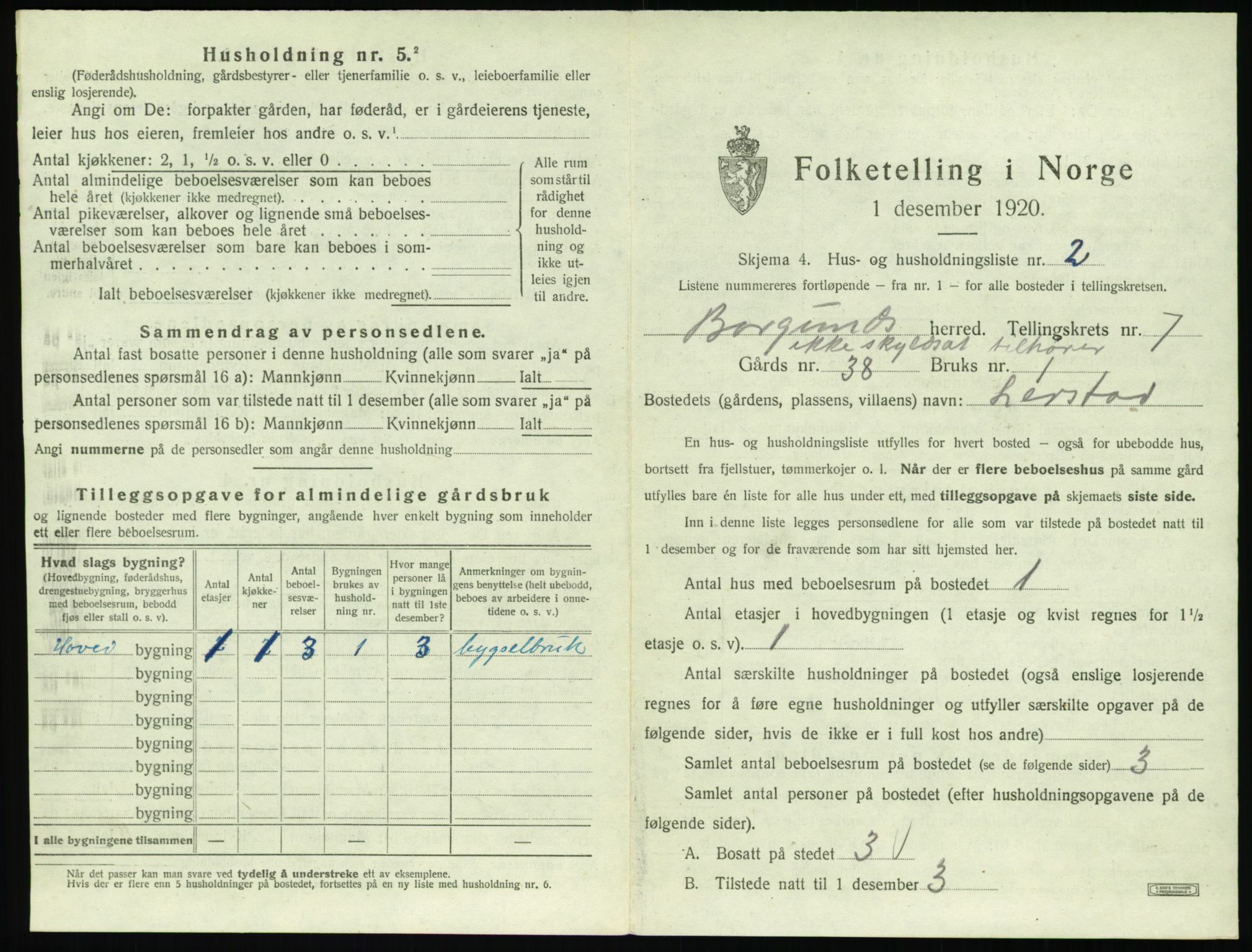 SAT, 1920 census for Borgund, 1920, p. 692