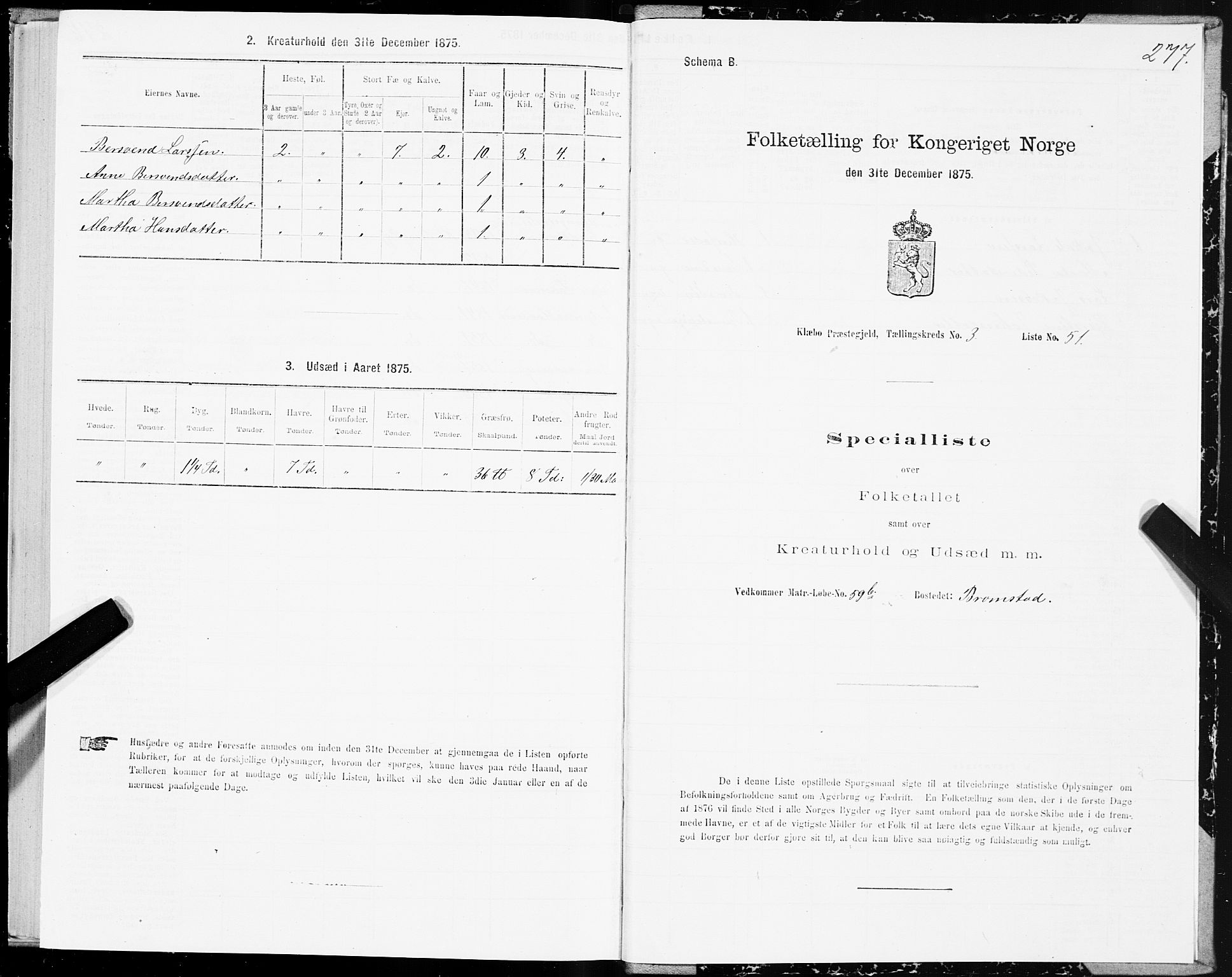 SAT, 1875 census for 1662P Klæbu, 1875, p. 1277