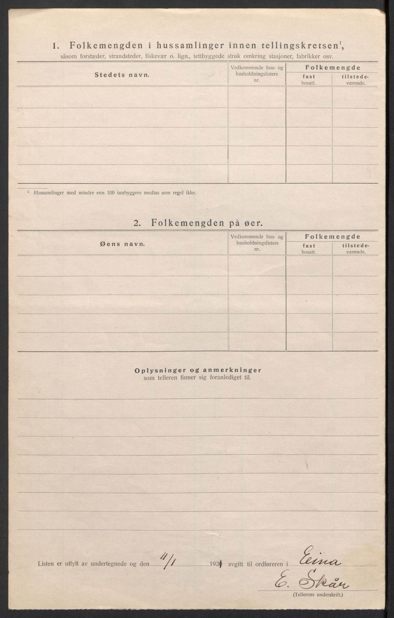 SAH, 1920 census for Eina, 1920, p. 15