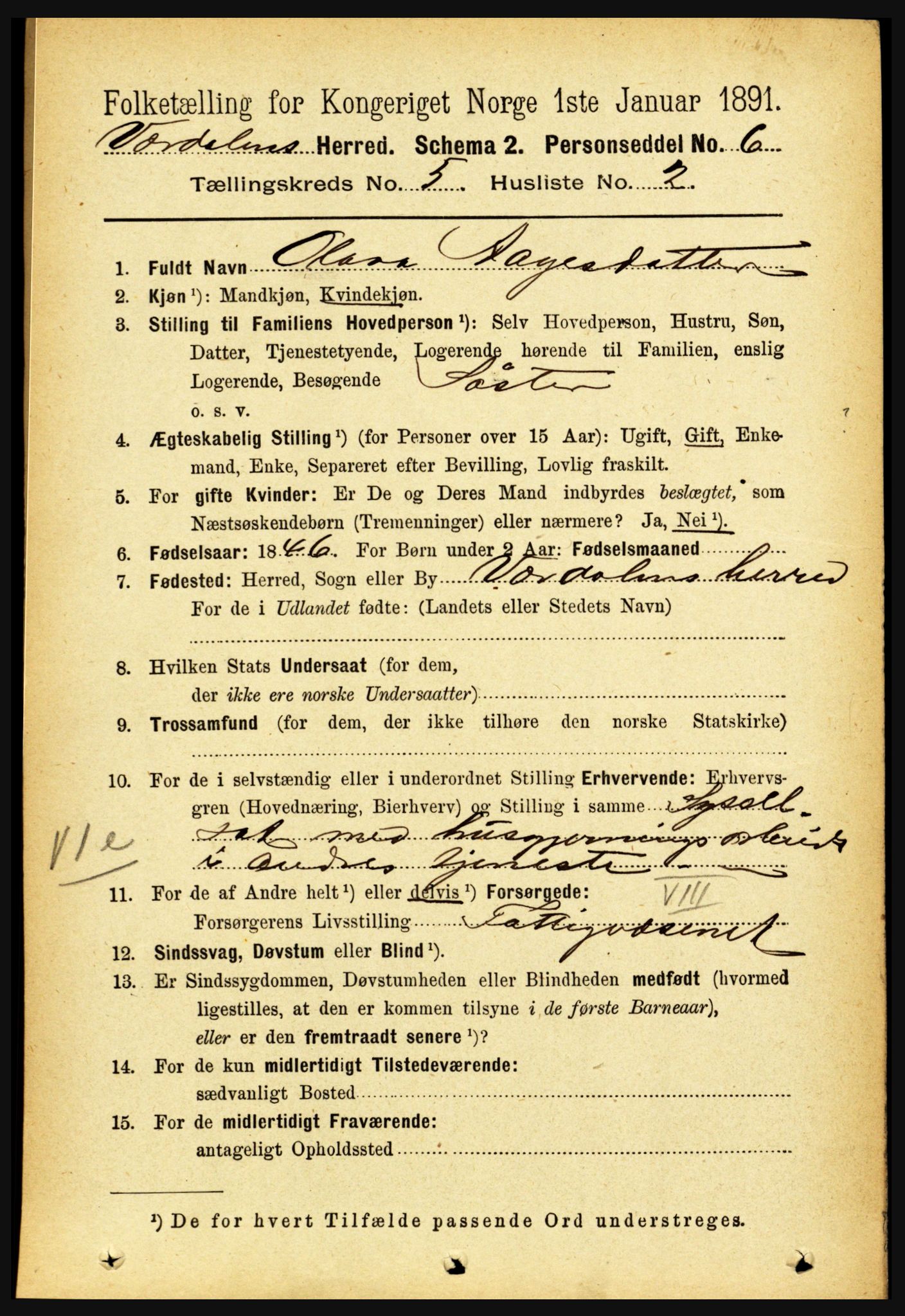 RA, 1891 census for 1721 Verdal, 1891, p. 3003